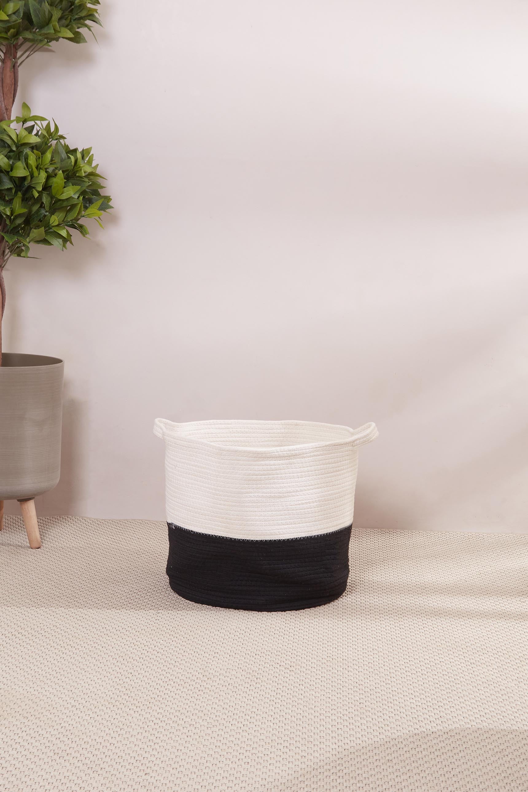 Black & White Cotton Laundry Basket