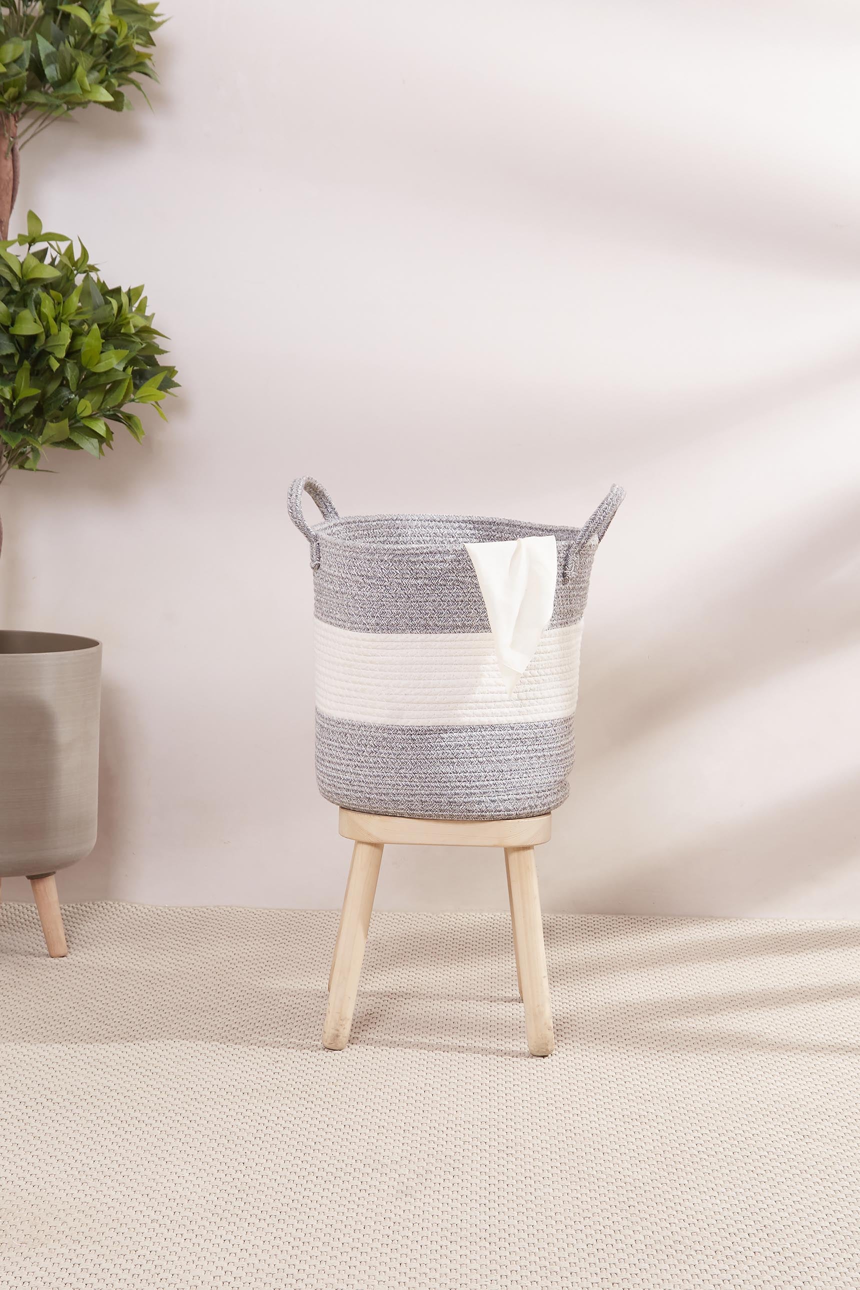Cotton Grey & White Basket - Set Of 3