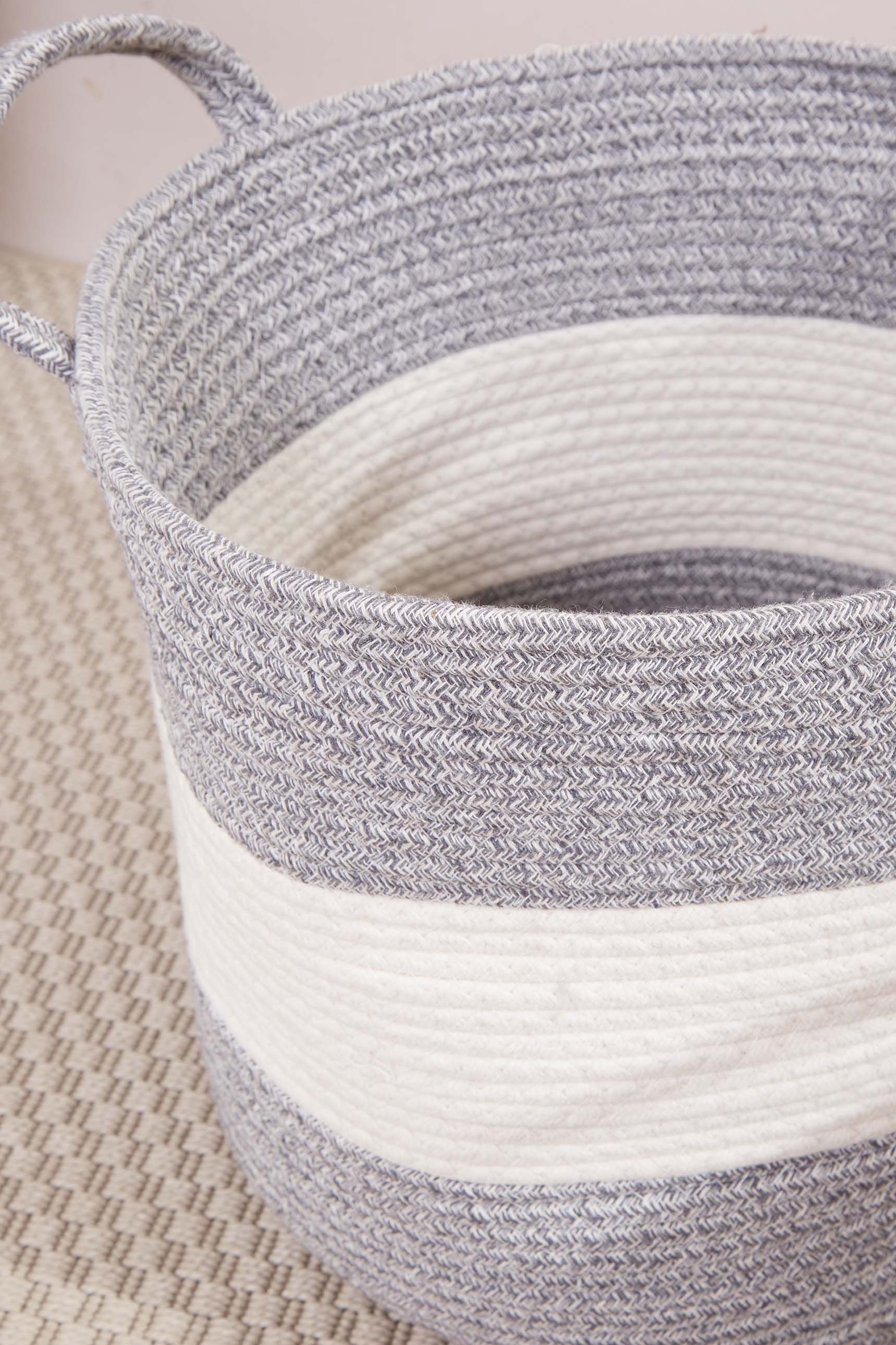 Cotton Grey & White Basket - Set Of 3