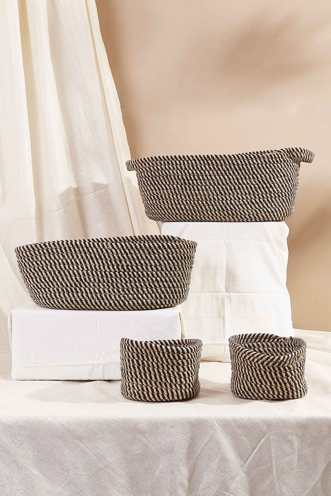 Sand & Black Rope Basket - Set Of 4