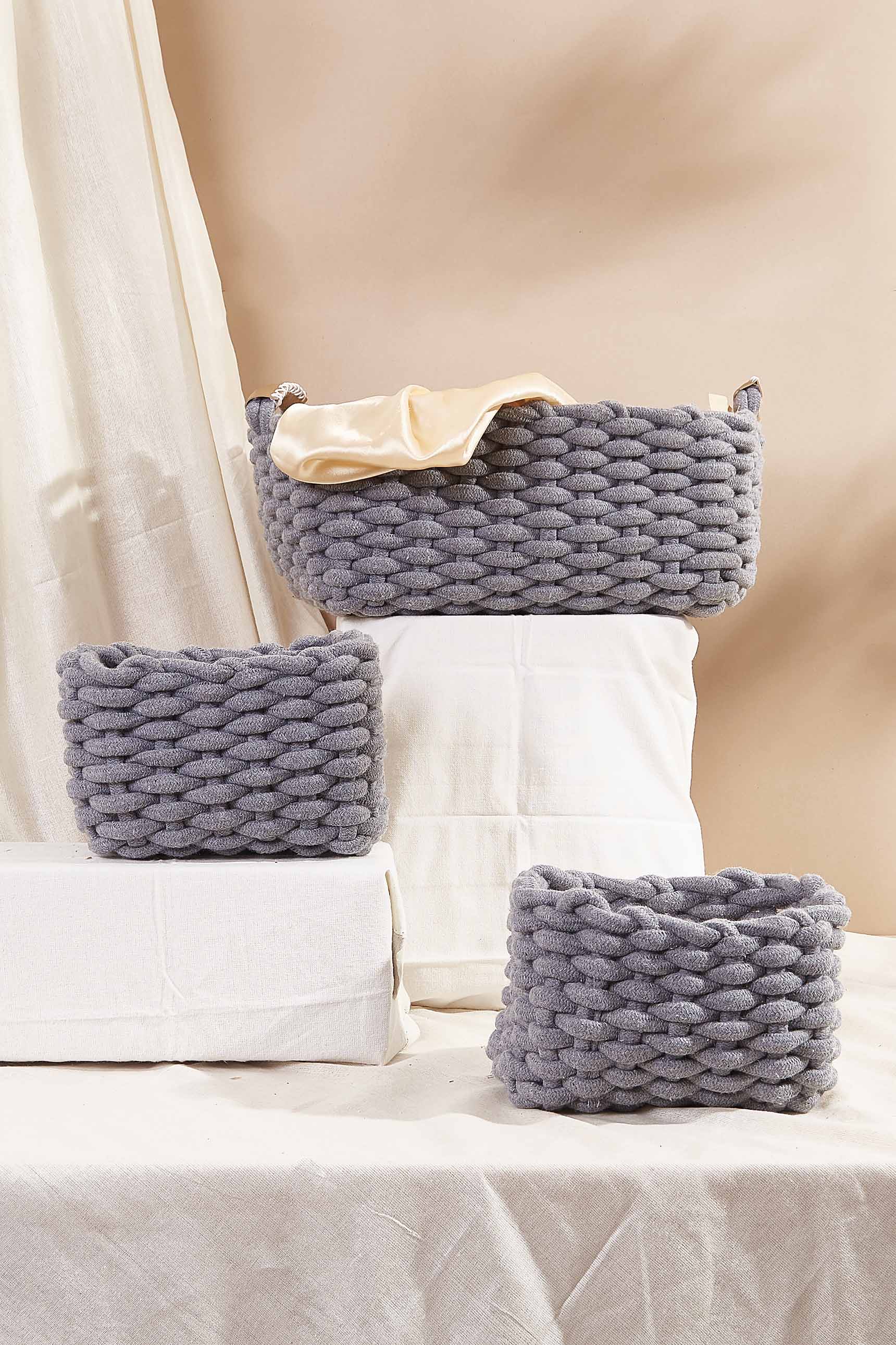 Grey Knot Basket - Set Of 3