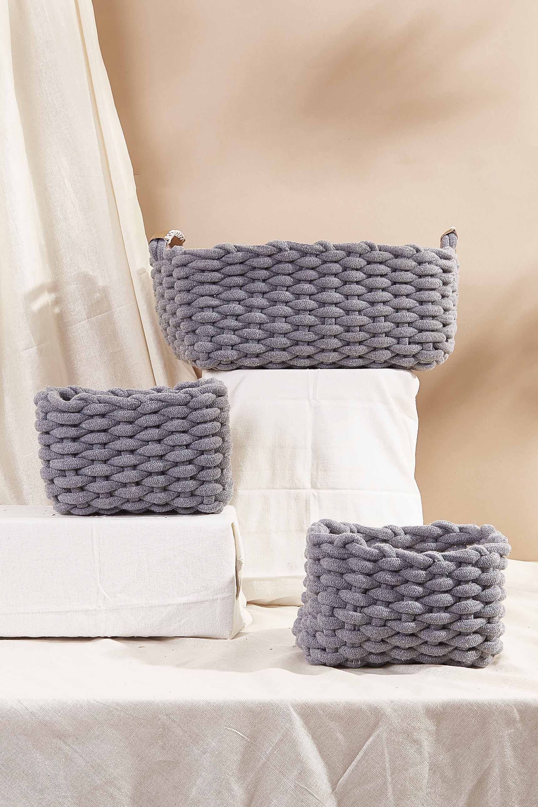 Grey Knot Basket - Set Of 3