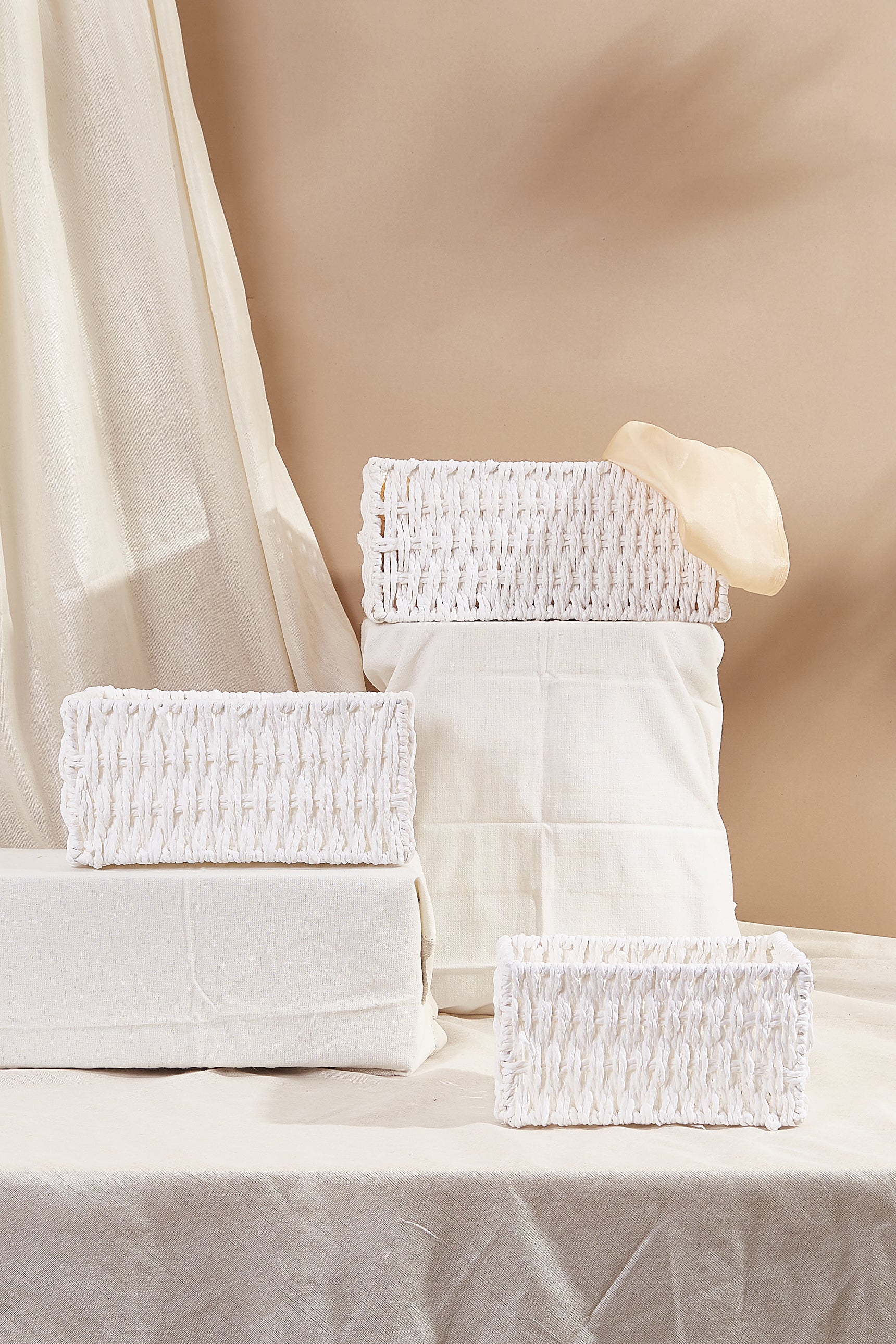 White Rope Organising Basket - Set Of 3