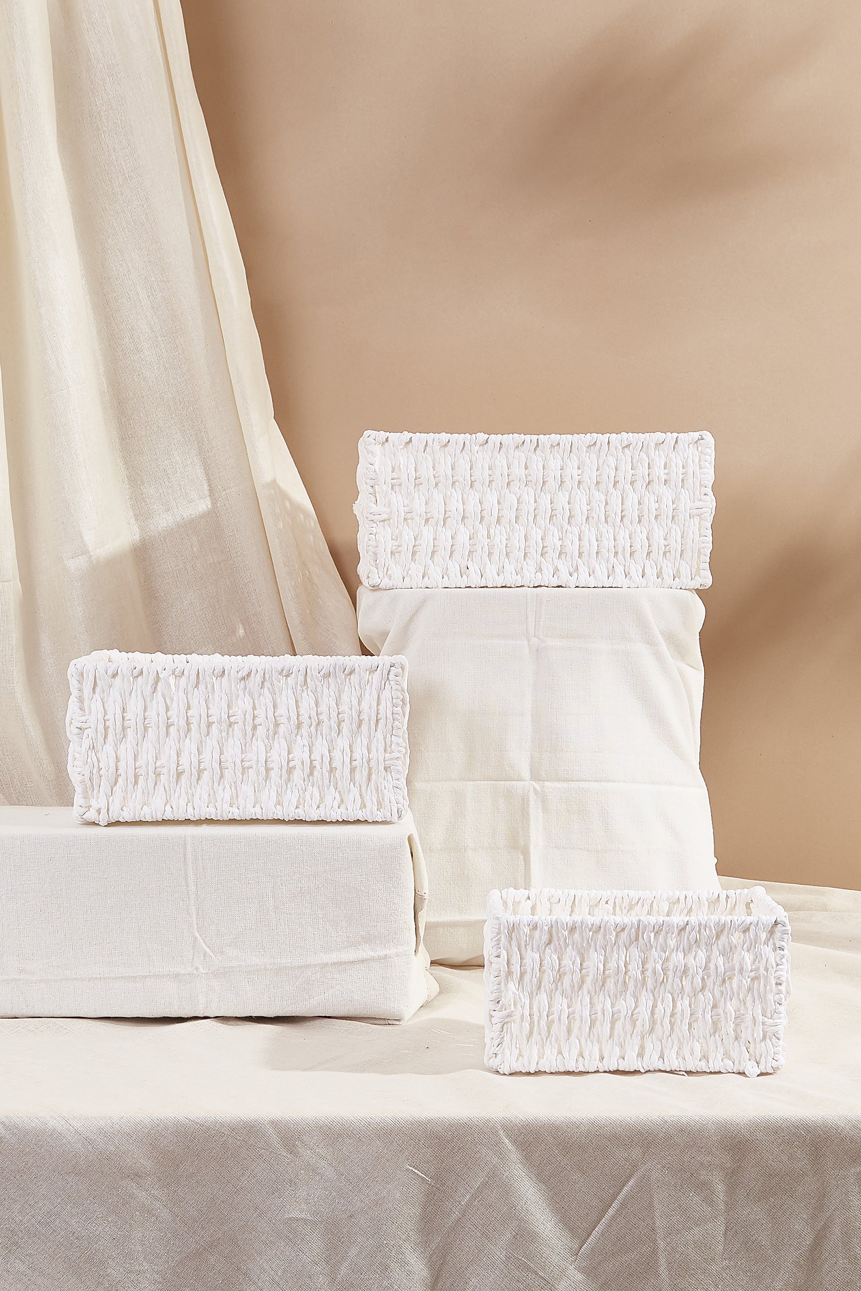 White Rope Organising Basket - Set Of 3