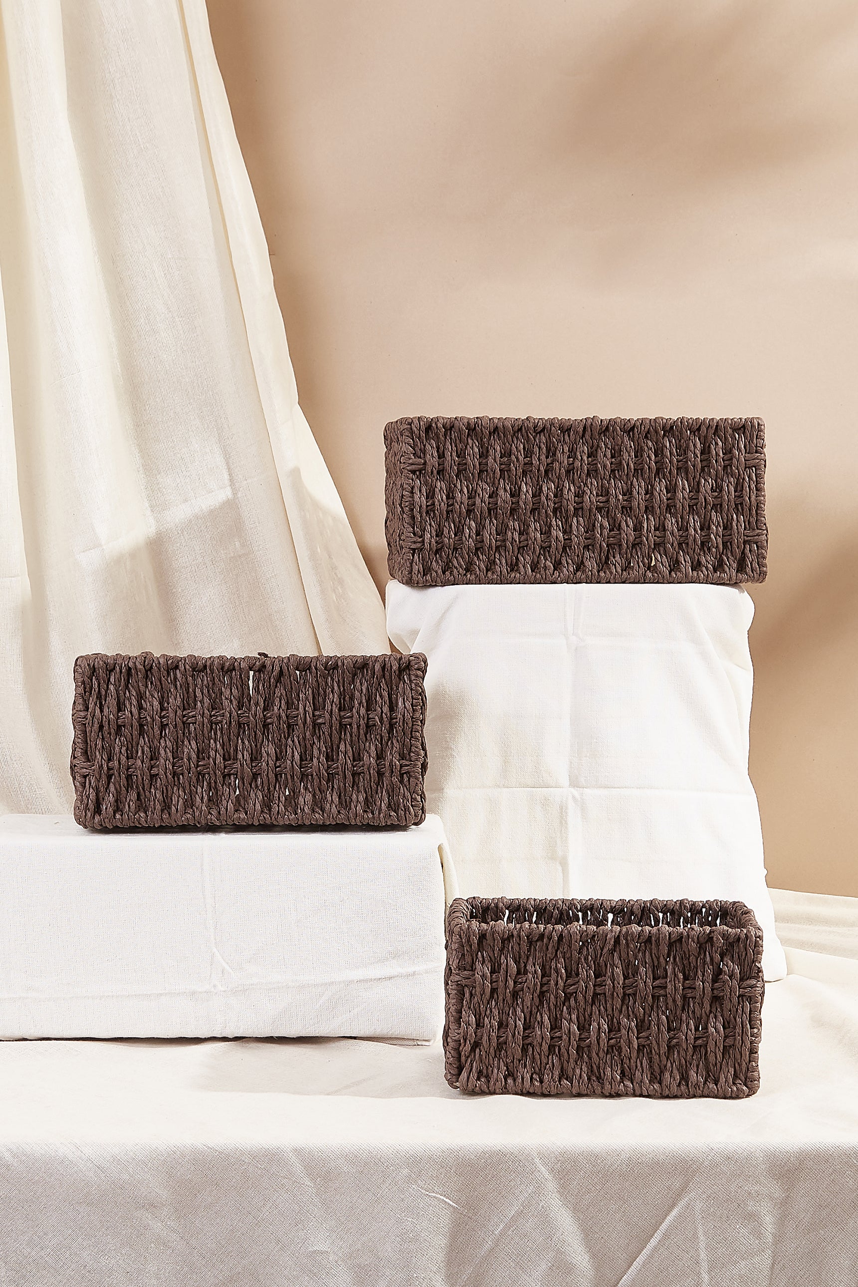 Brown Rope Organising Basket - Set Of 3