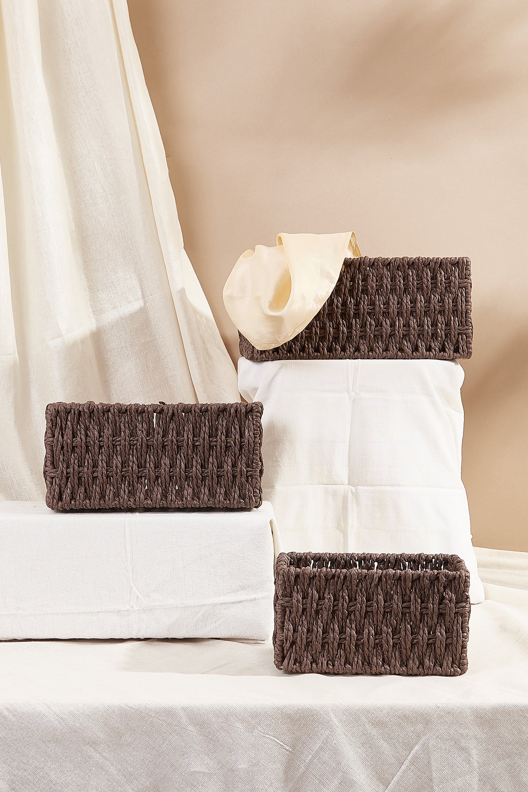 Brown Rope Organising Basket - Set Of 3