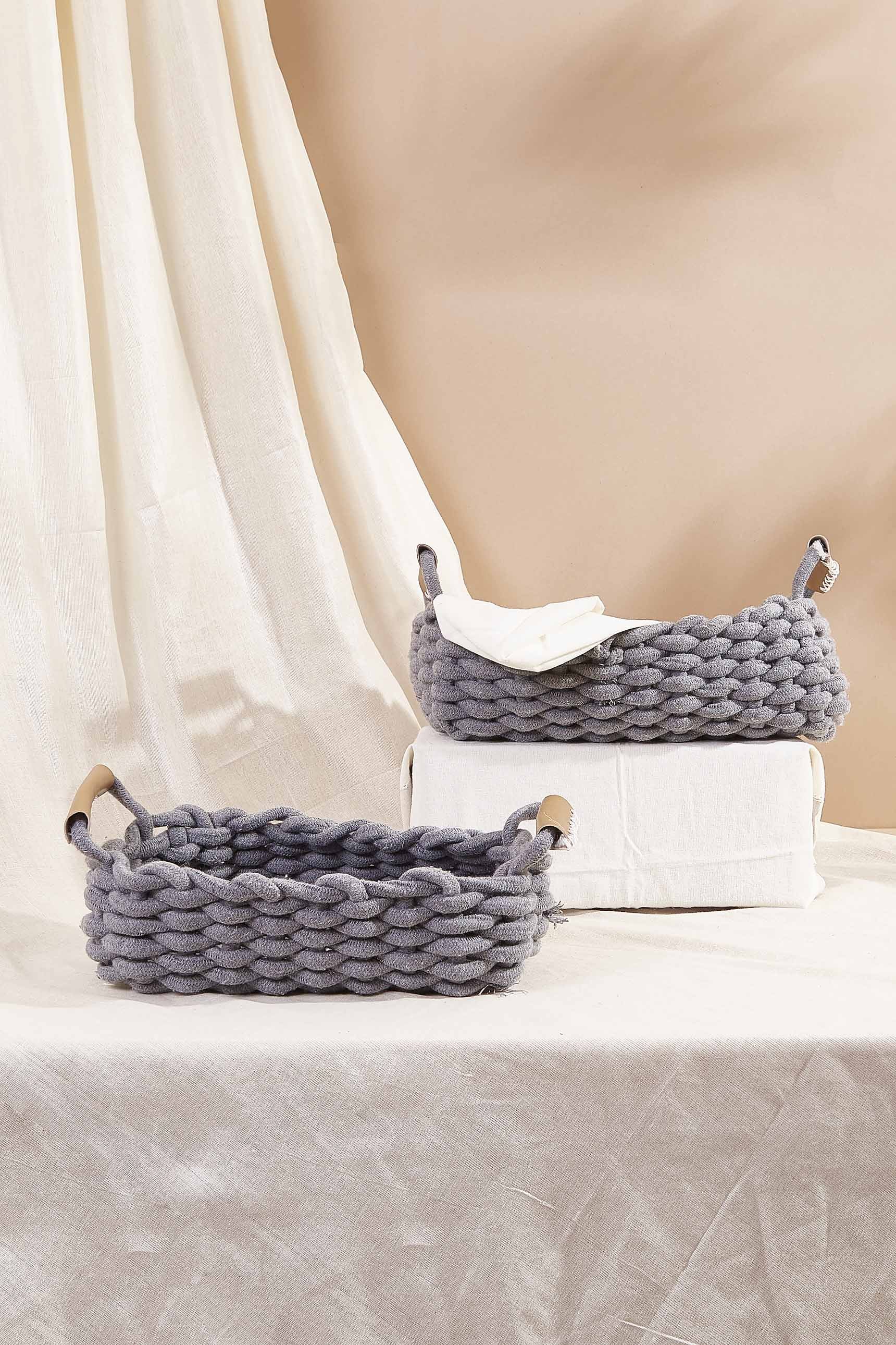 Grey Knot Basket - Set Of 2