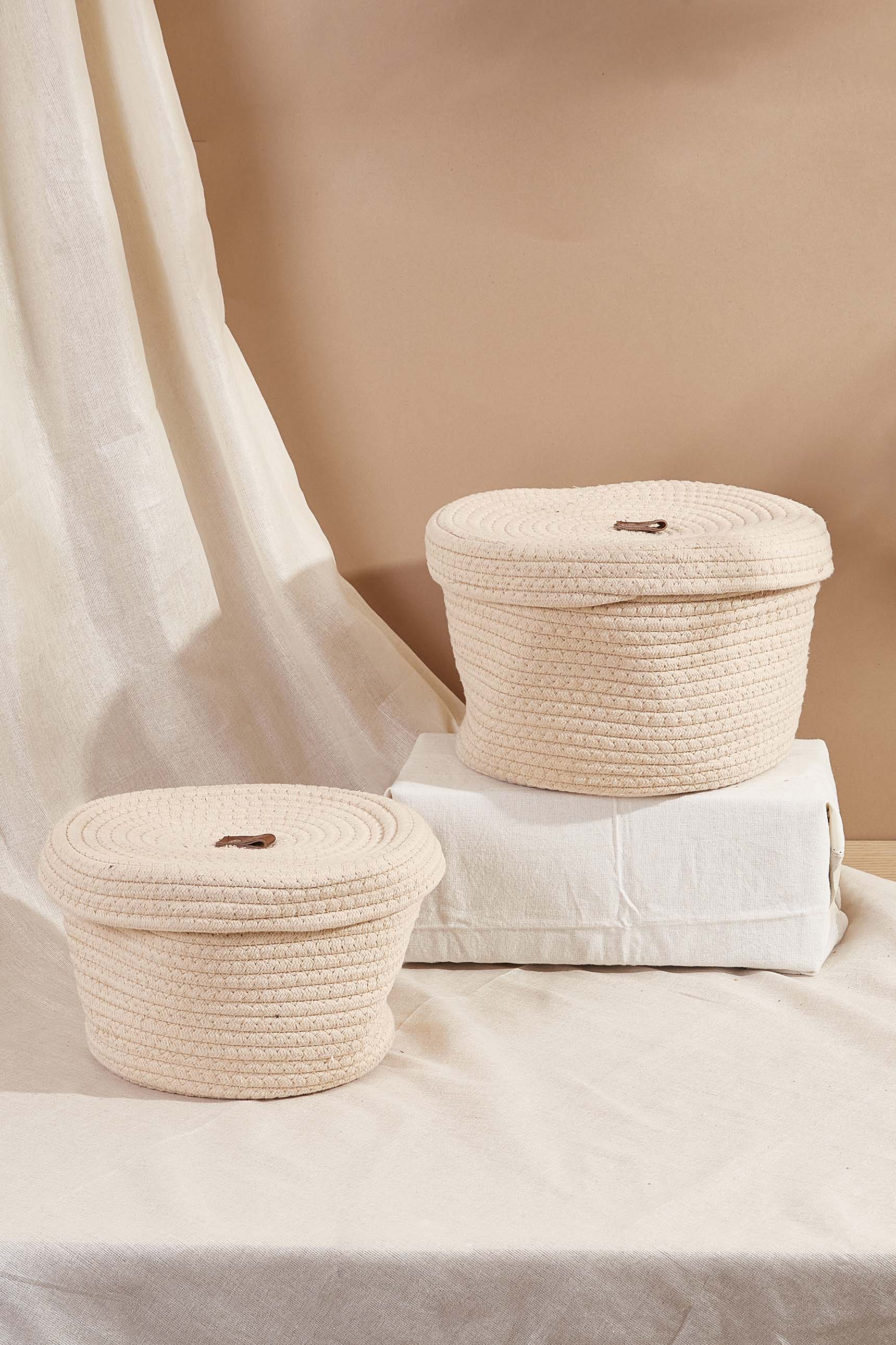 Nooby Cream Storage Basket -Set Of 2