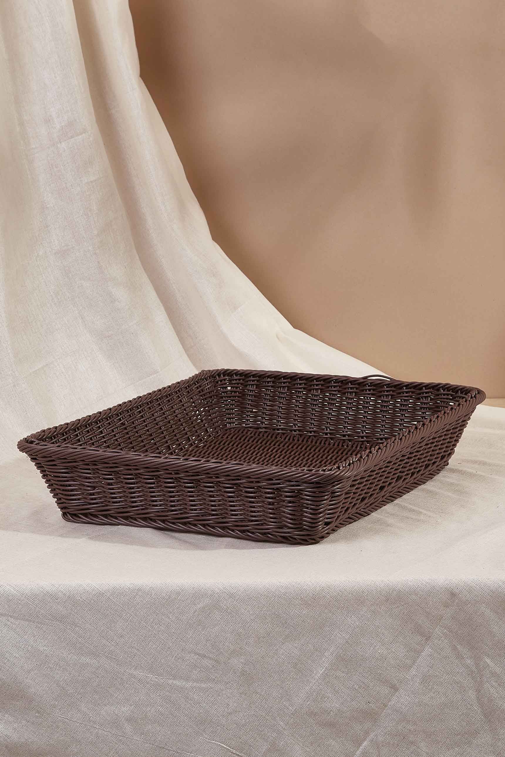 Brown Plastic Rattan Storage Tray - Large