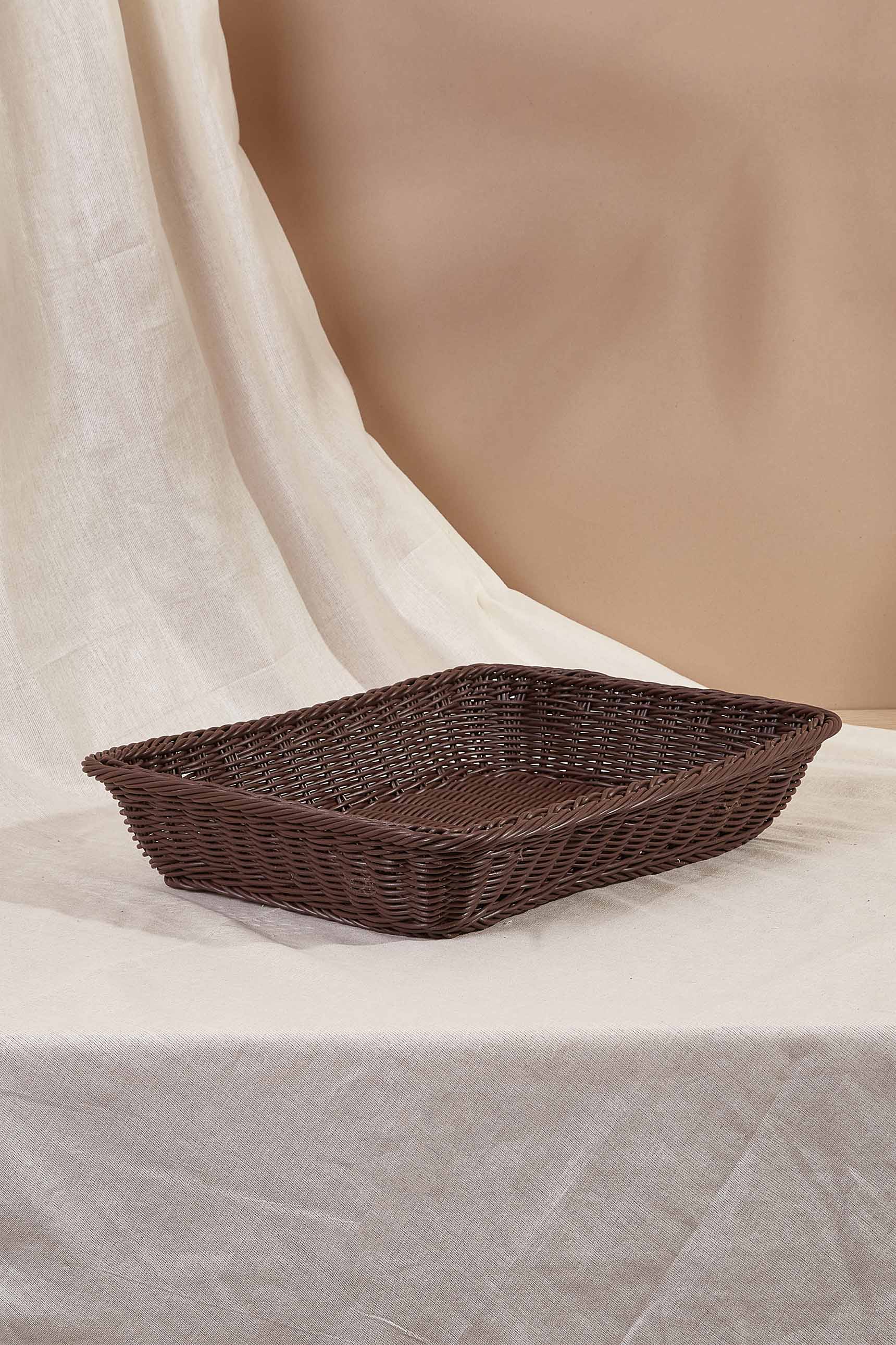 Brown Plastic Rattan Storage Tray - Medium