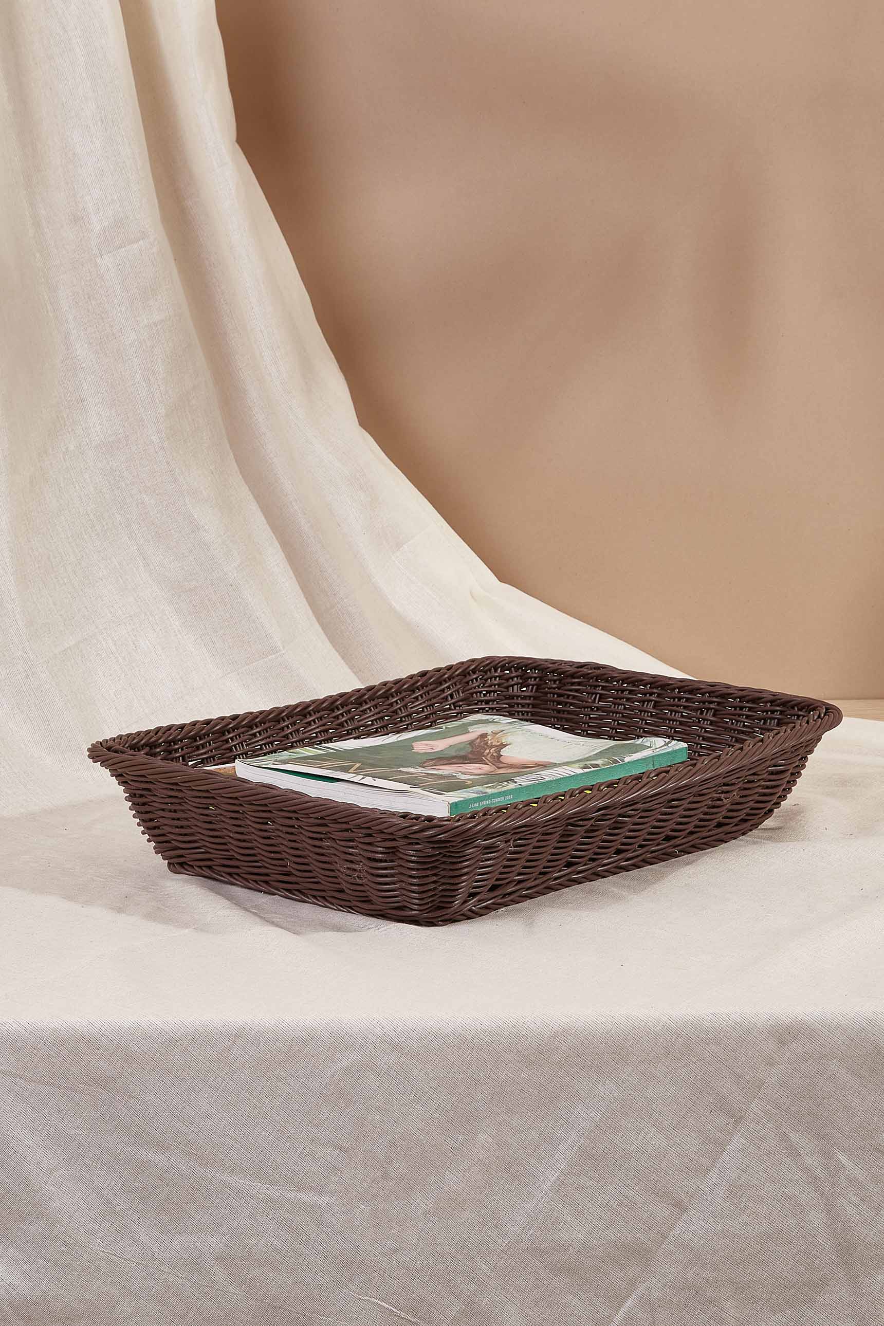 Brown Plastic Rattan Storage Tray - Medium