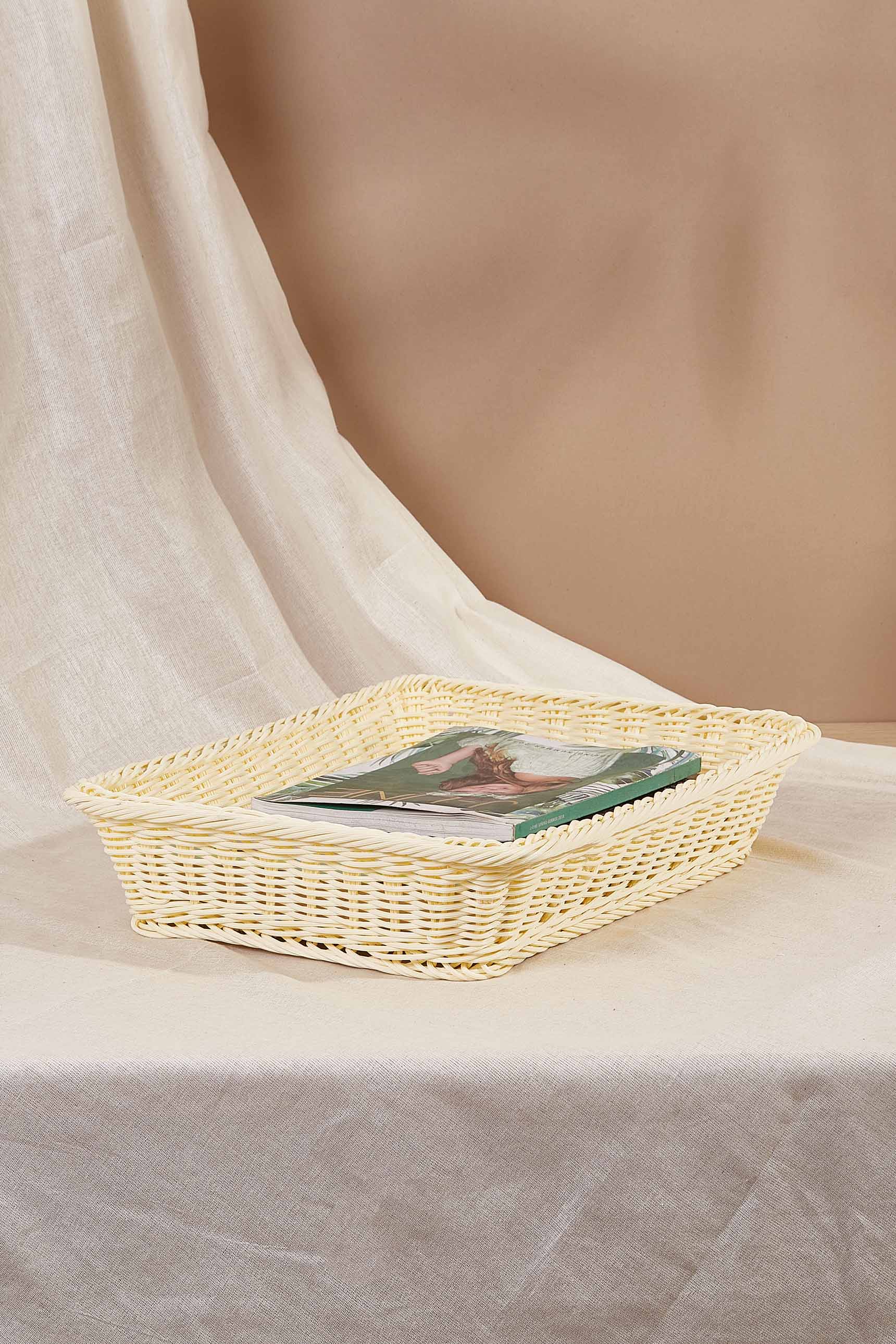 White Plastic Rattan Storage Tray - Medium