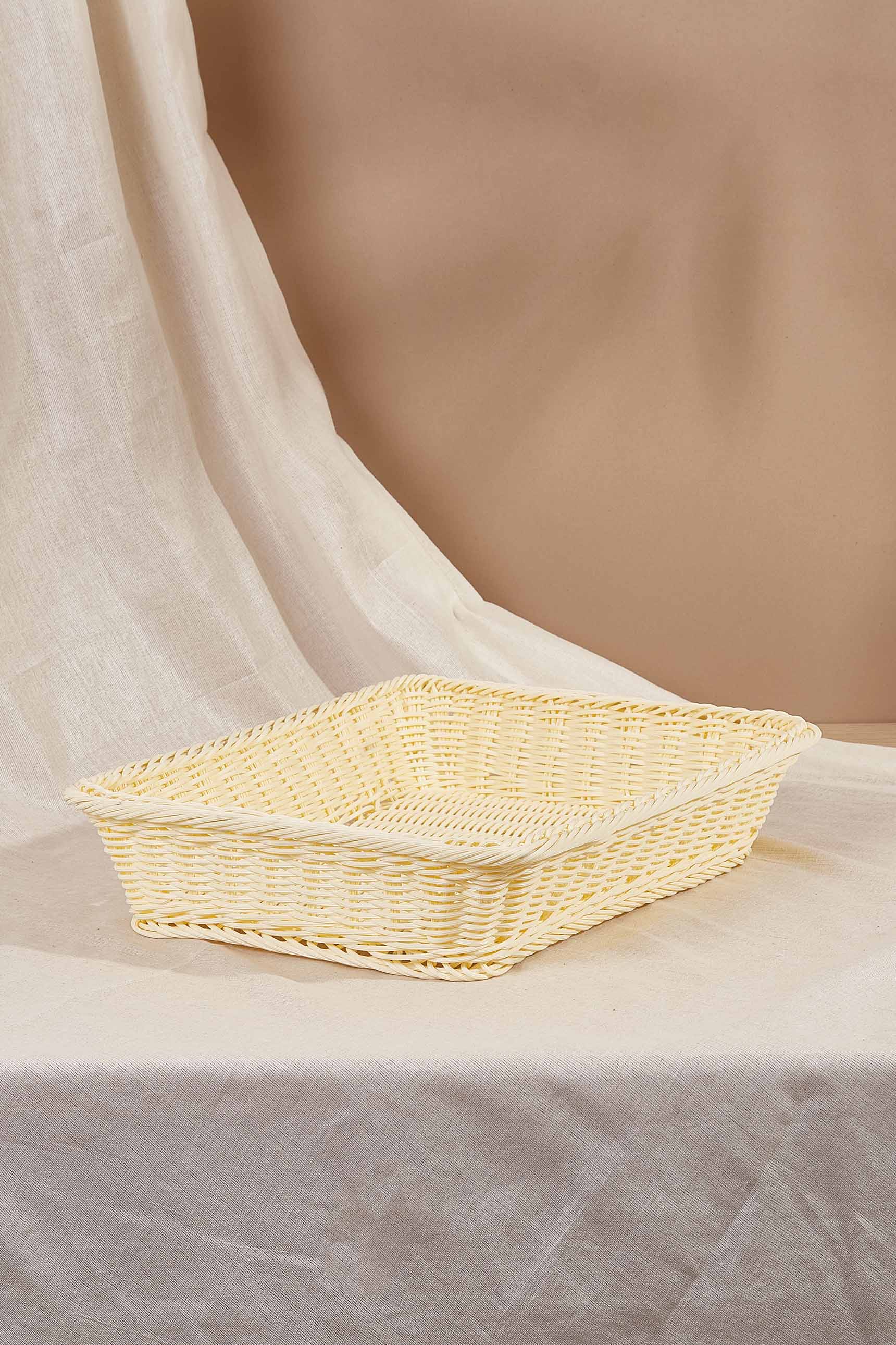 White Plastic Rattan Storage Tray - Medium
