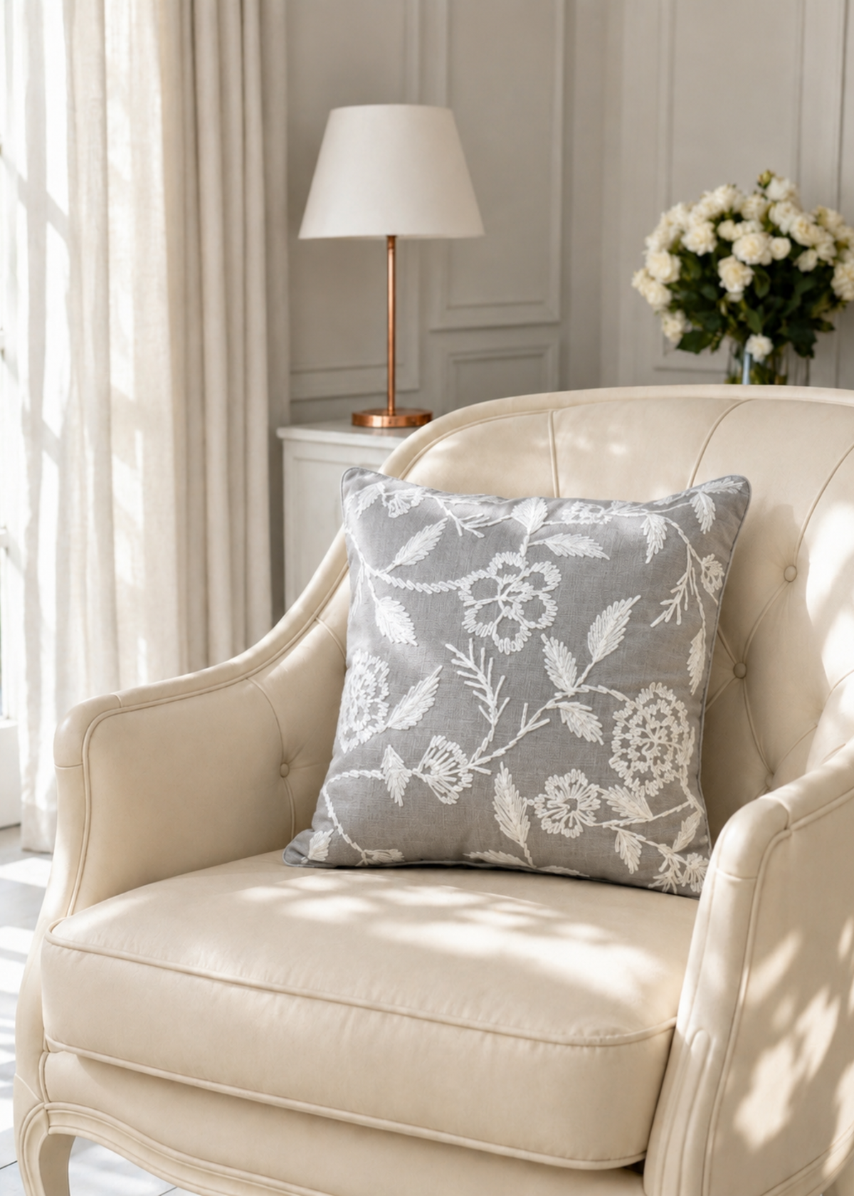 Grey Jasmine Cushion Cover