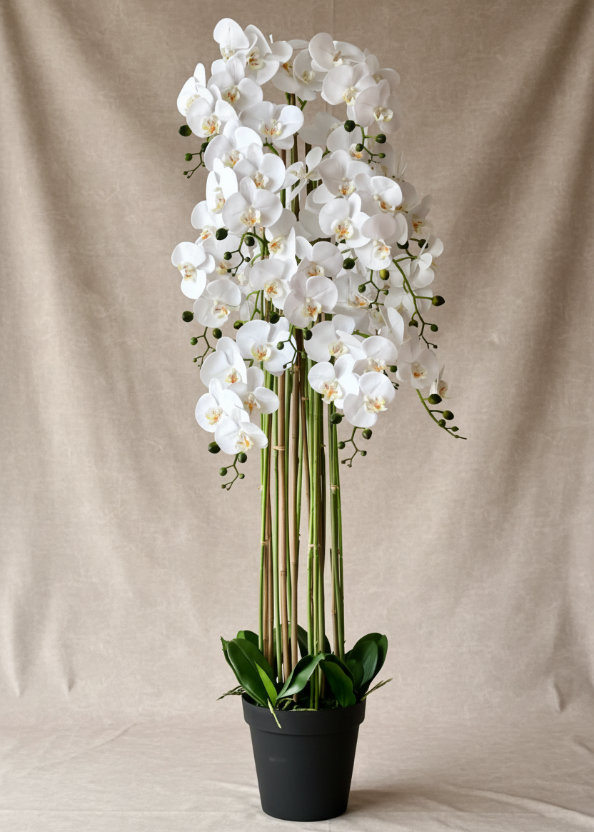 Artificial White Orchid Bloom Plant - 5 Feet