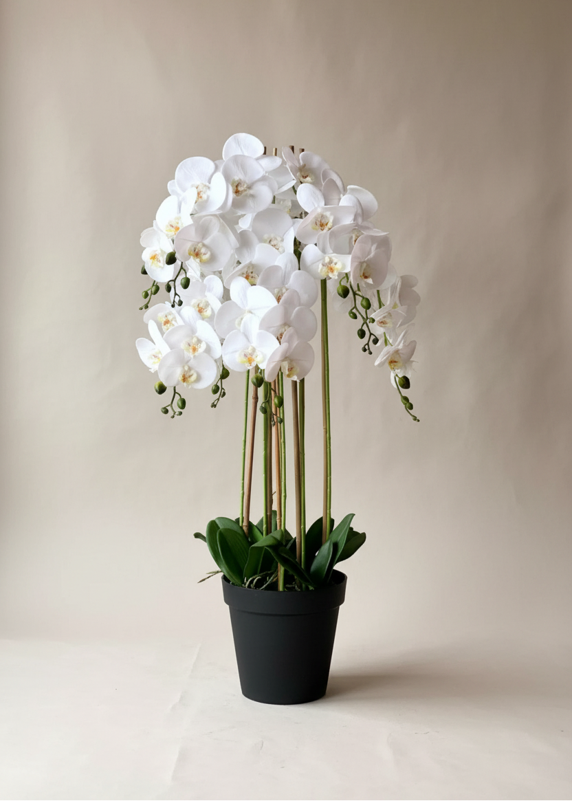 Artificial White Orchid Bloom Plant - 3 Feet
