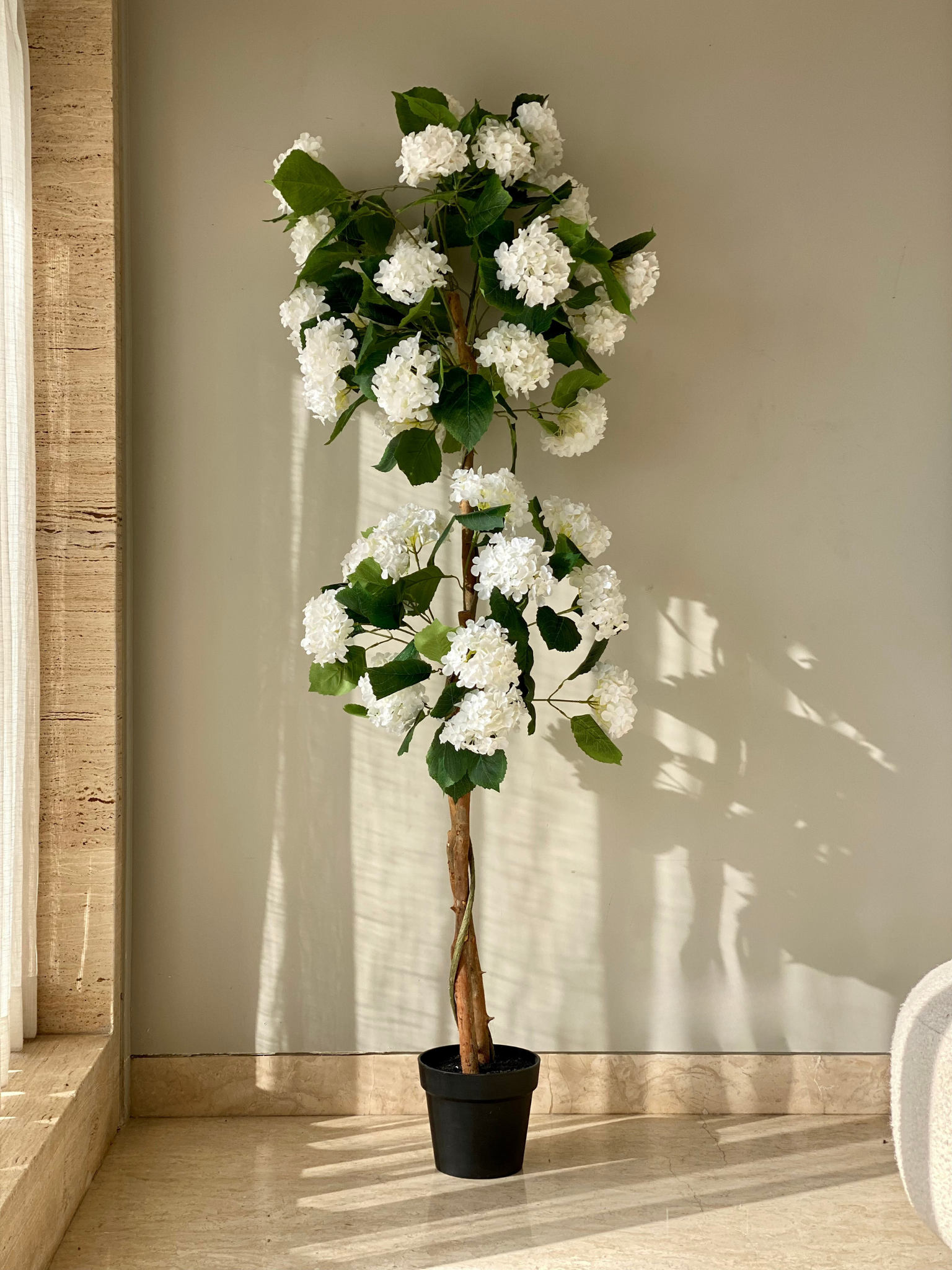 Artificial White Hydrangea Plant - 6 Feet
