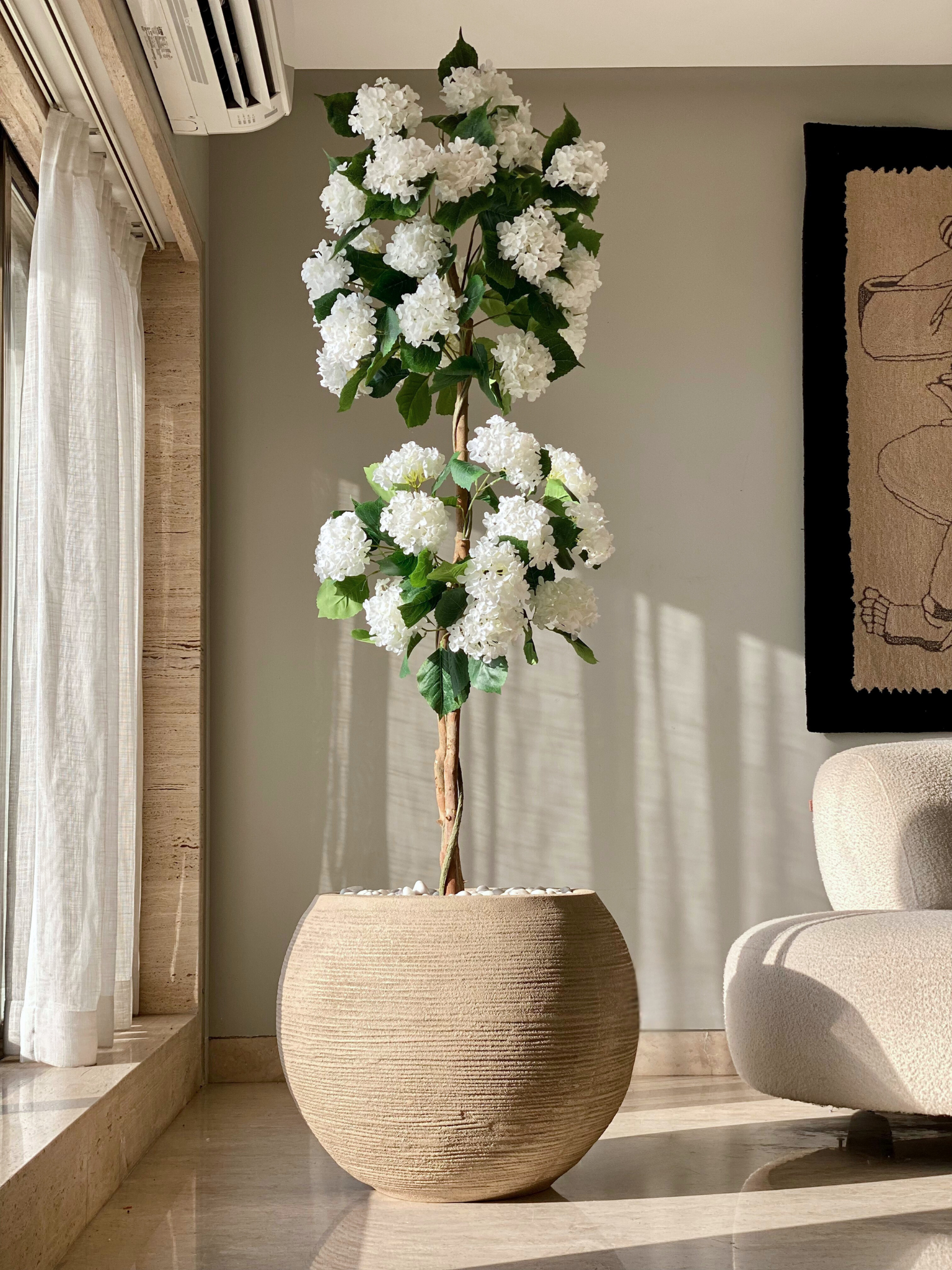 Artificial White Hydrangea Plant - 6 Feet