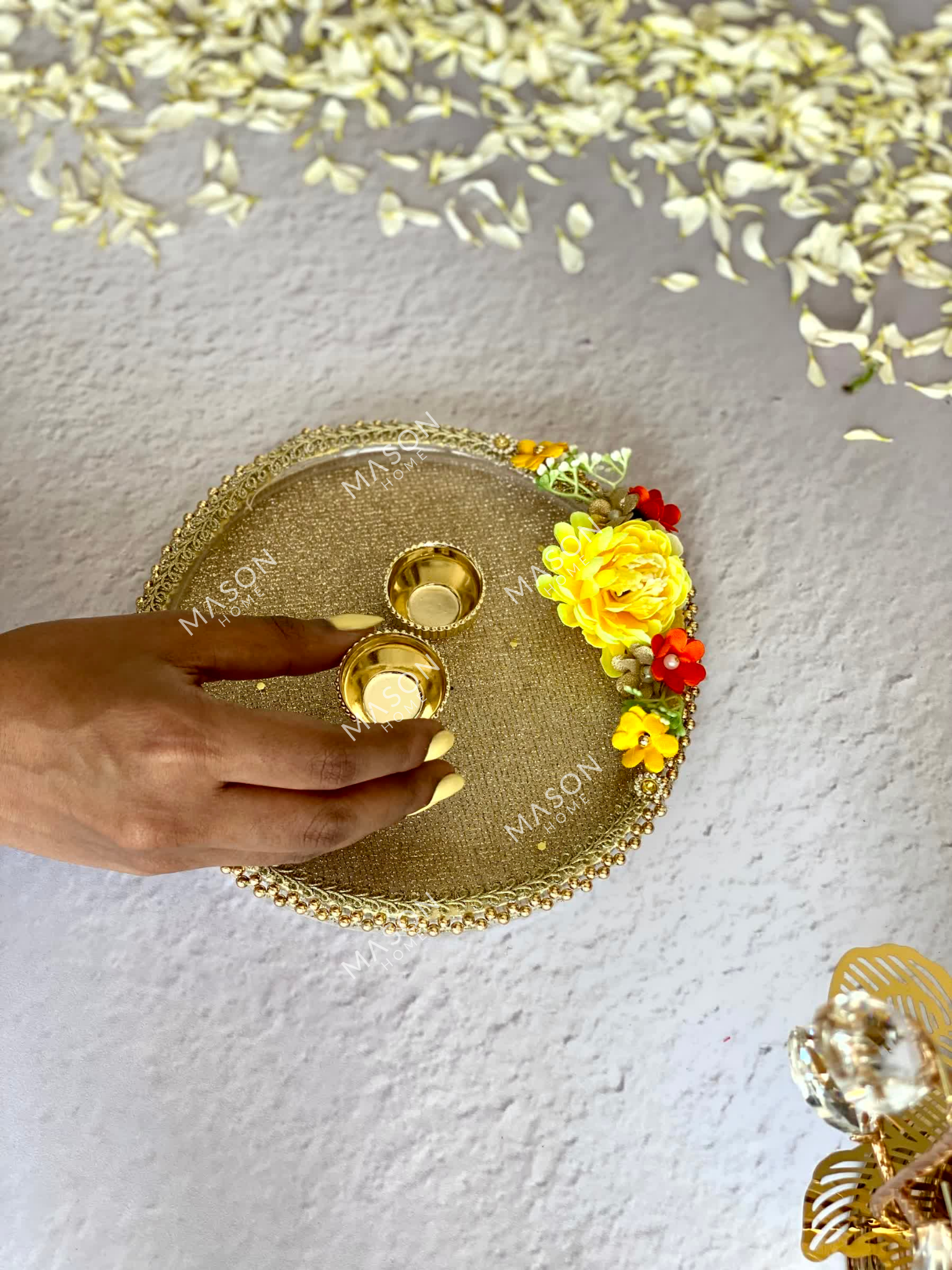 Festive Saffron Pooja Thali - Yellow