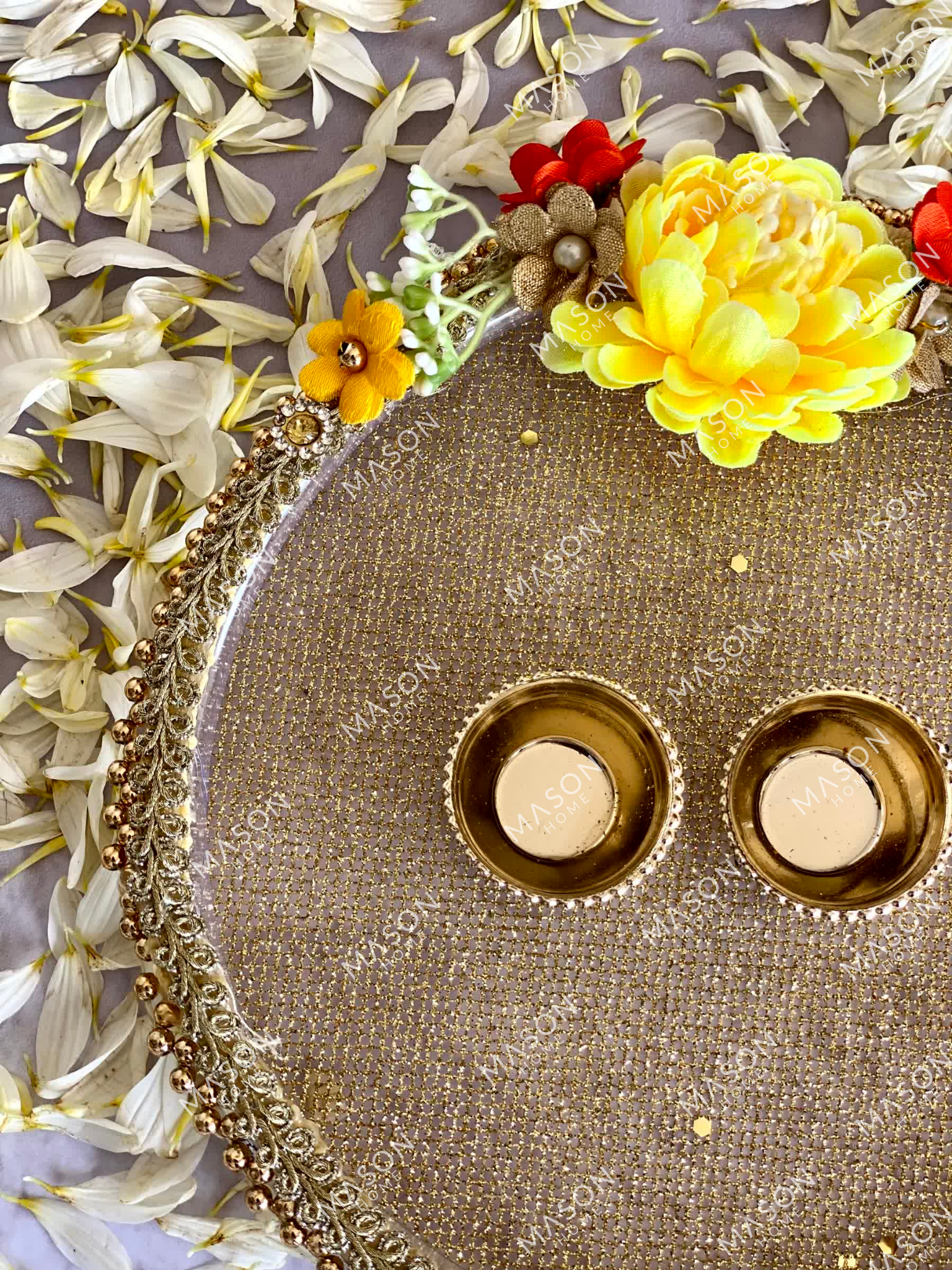 Festive Saffron Pooja Thali - Yellow