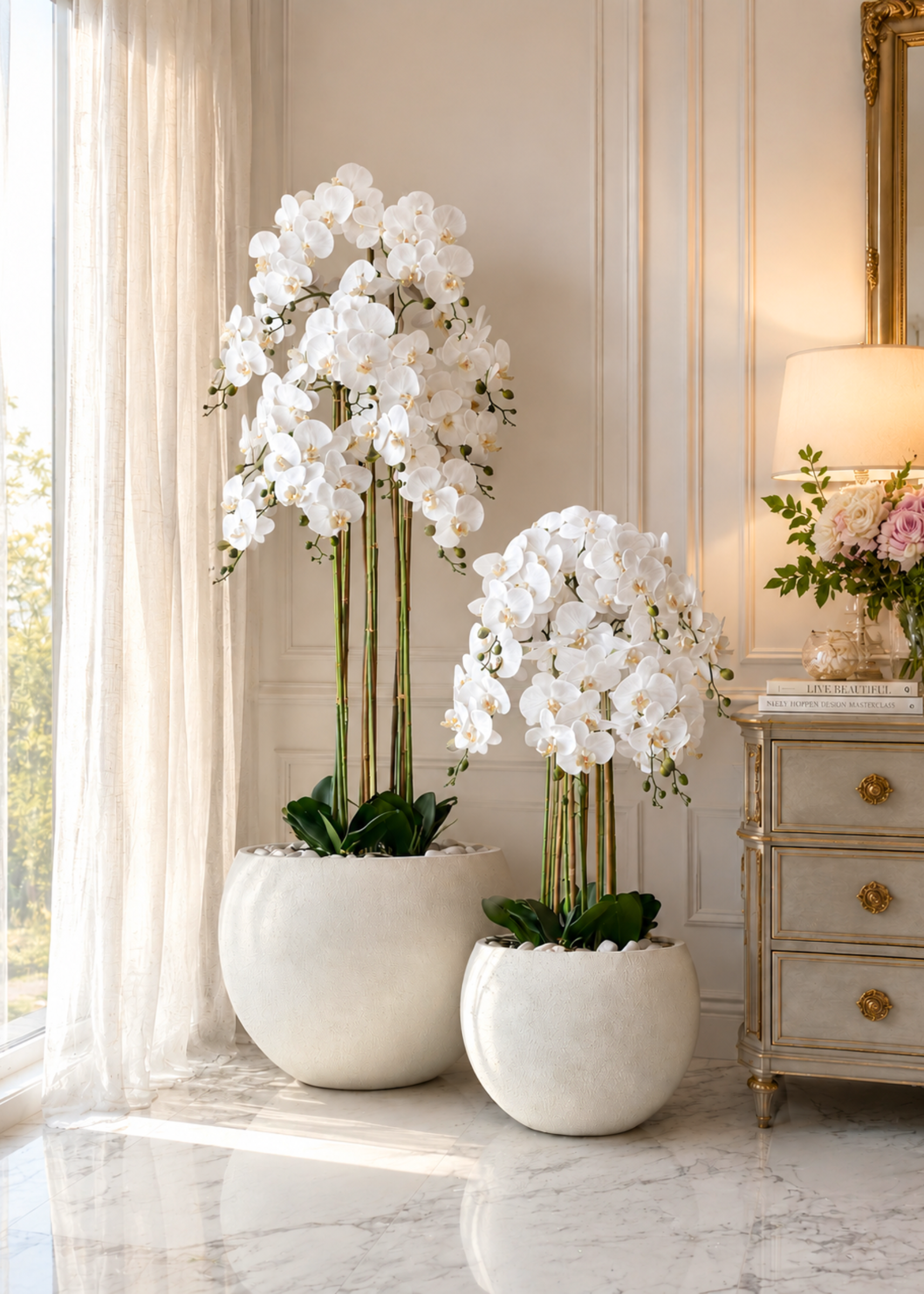 Artificial White Orchid Bloom Plant - 3 Feet