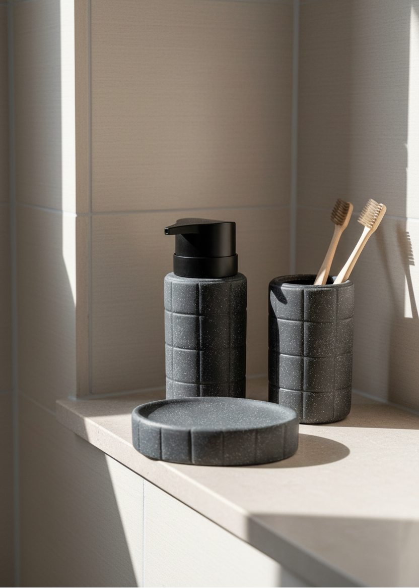Stria Bathroom Set - Black (Set of 3)