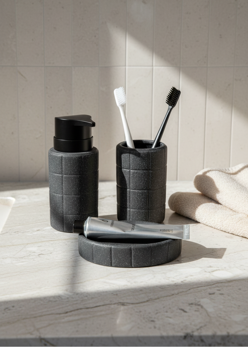 Stria Bathroom Set - Black (Set of 3)