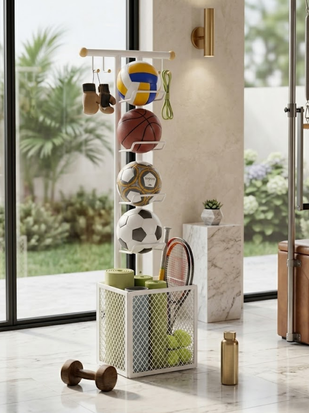 Multifunction Ball Storage Rack - White