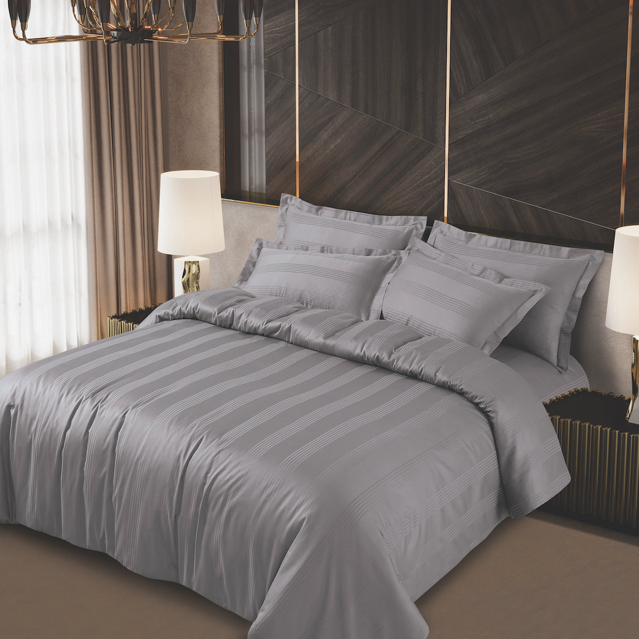 Turin Jacquard Grey Stripes Bedsheet