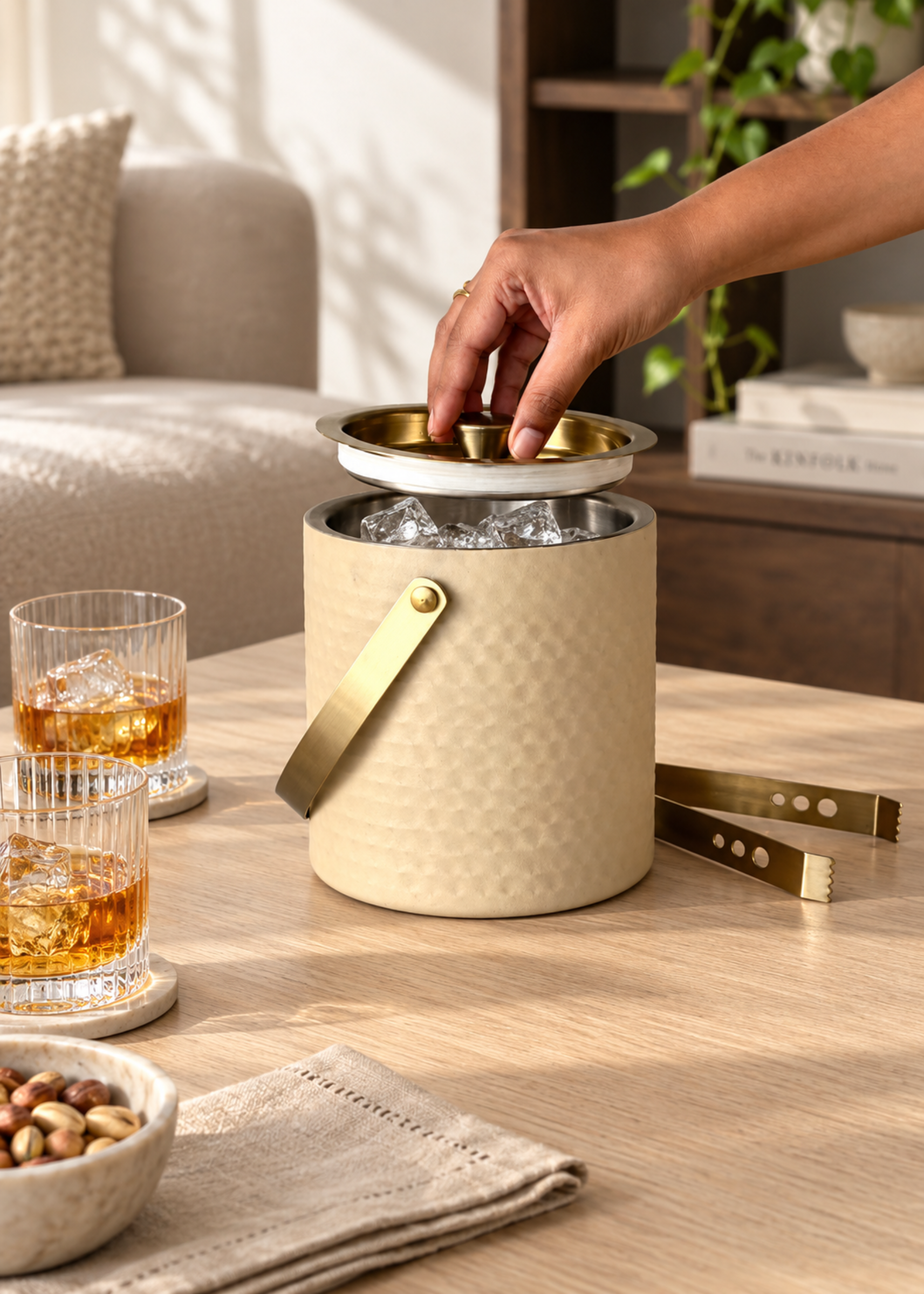Manor Beige-Gold Ice Bucket & Tong