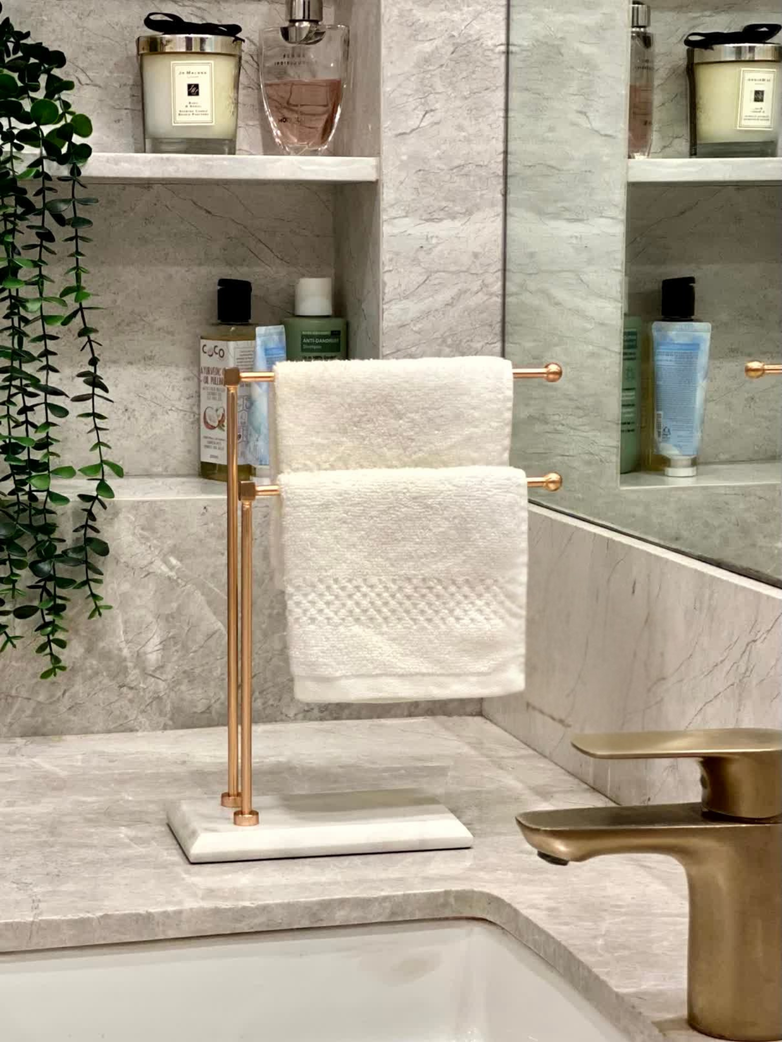 Melrose Hand Towel Stand - White & Rose gold