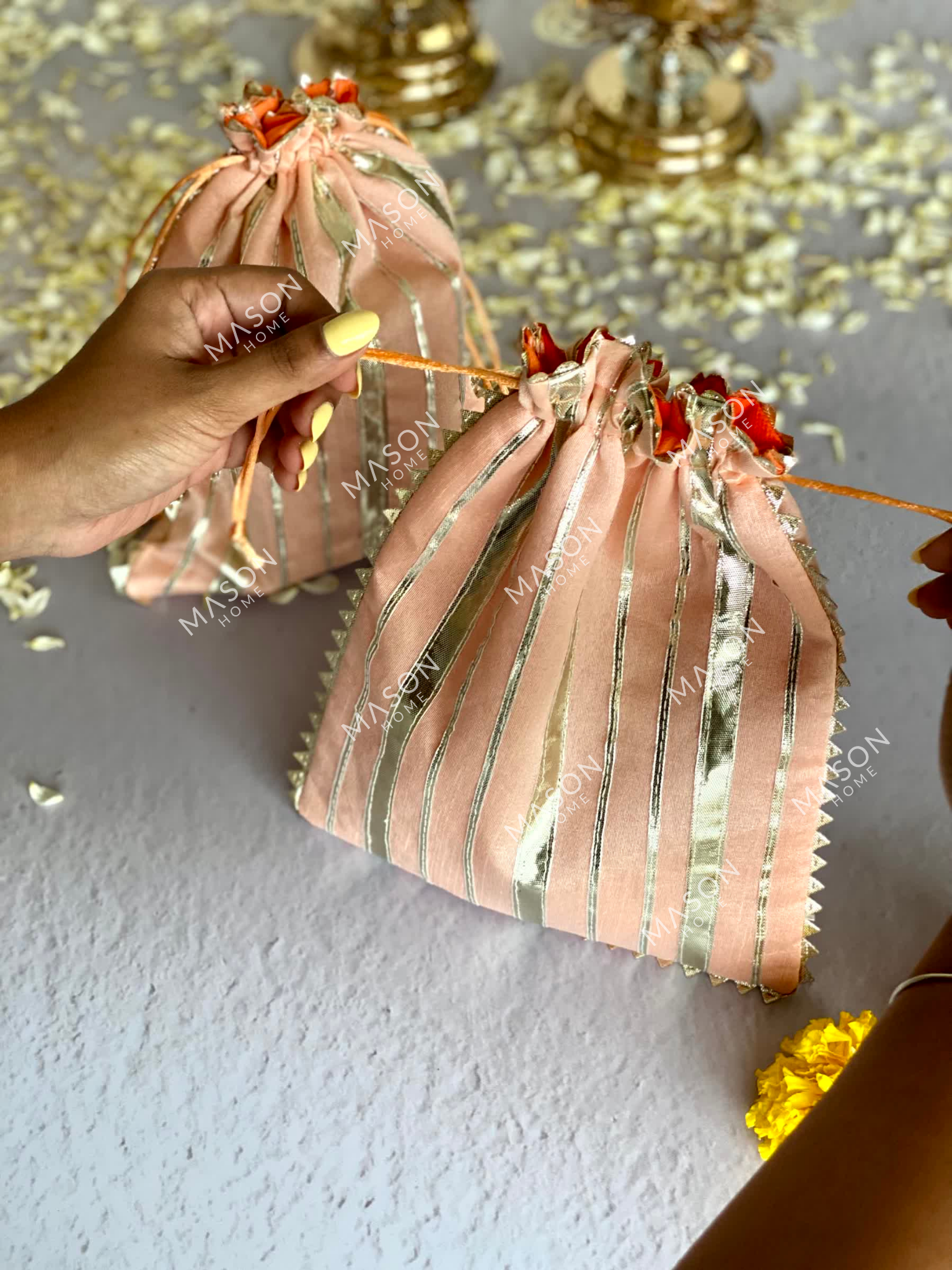 Festive Stripe Batwa - Peach (Set of 2)