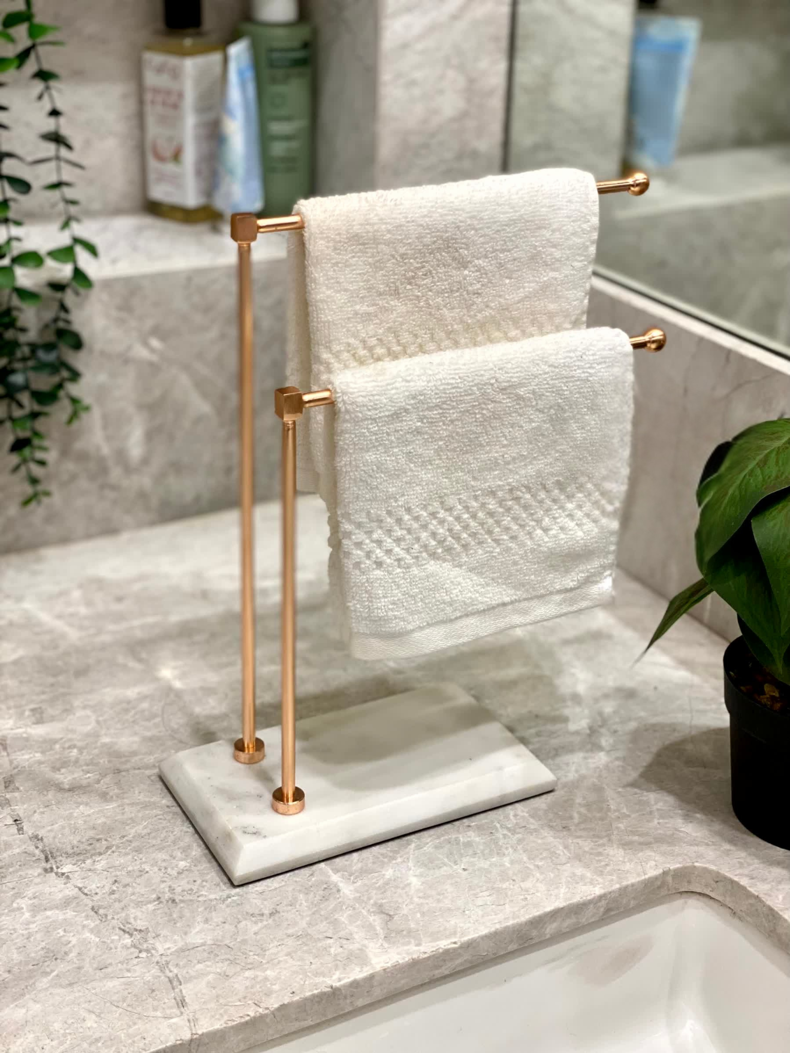 Melrose Hand Towel Stand - White & Rose gold