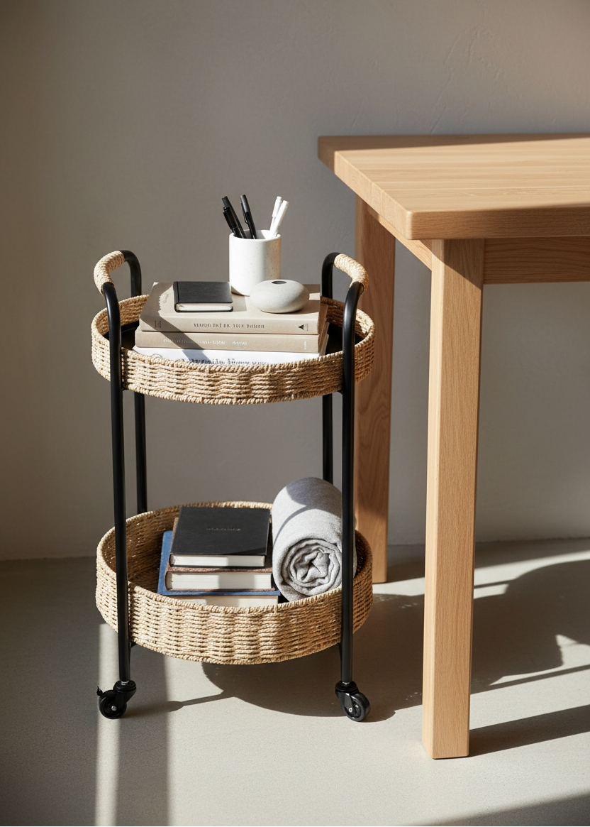 Two-Tier Rattan Trolley