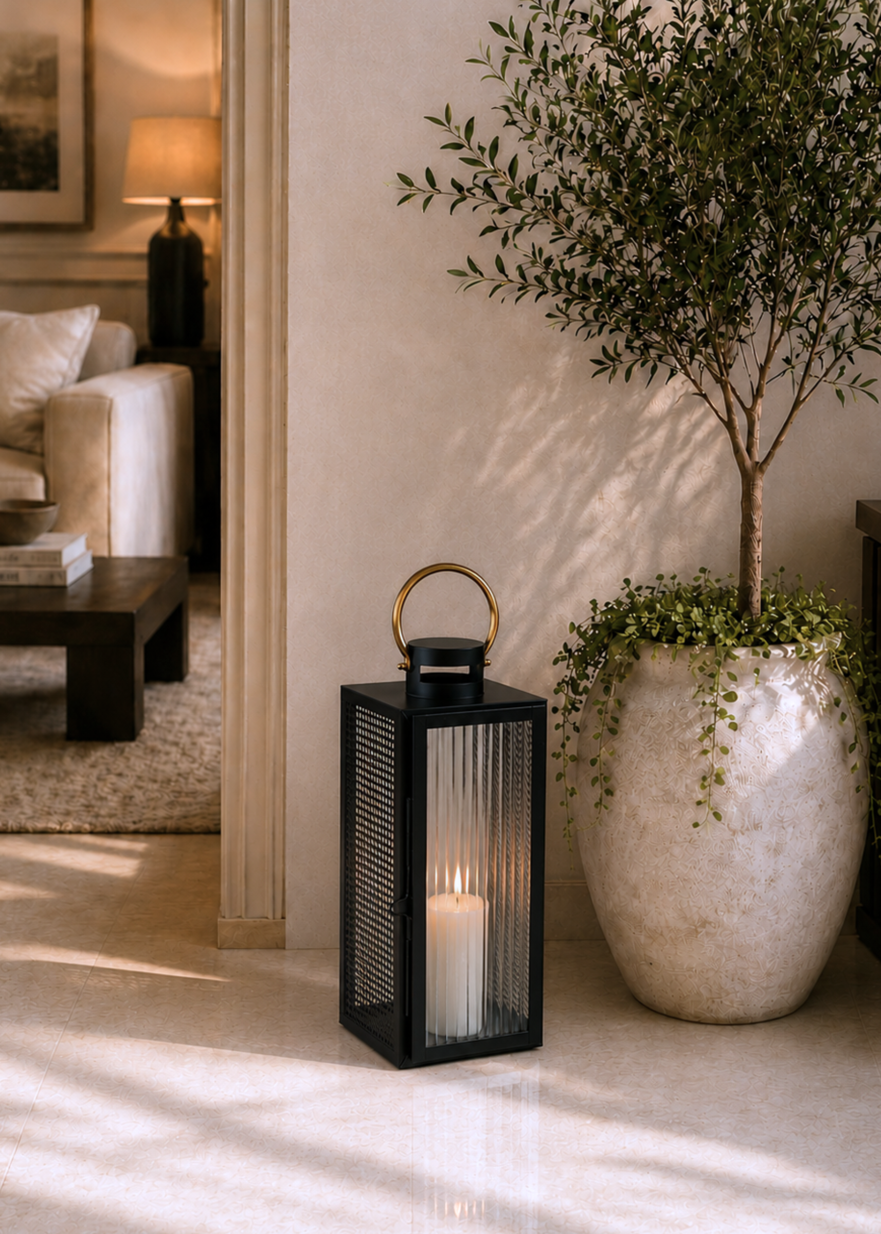 Vellora Black & Gold Lantern - Medium