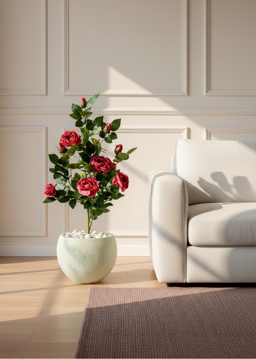 Artificial Red Aurea Rose Plant - 3 Feet