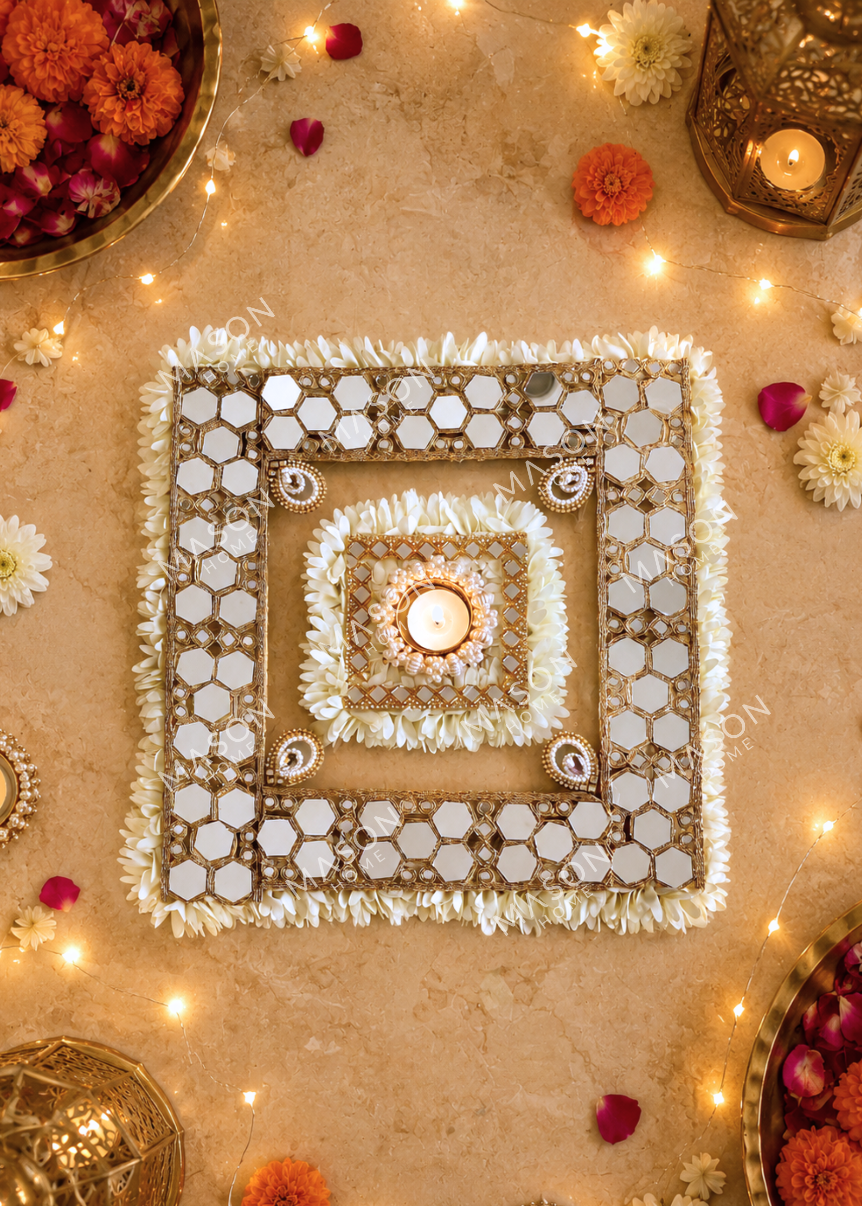 Festive Ivory Bloom Mirror Rangoli