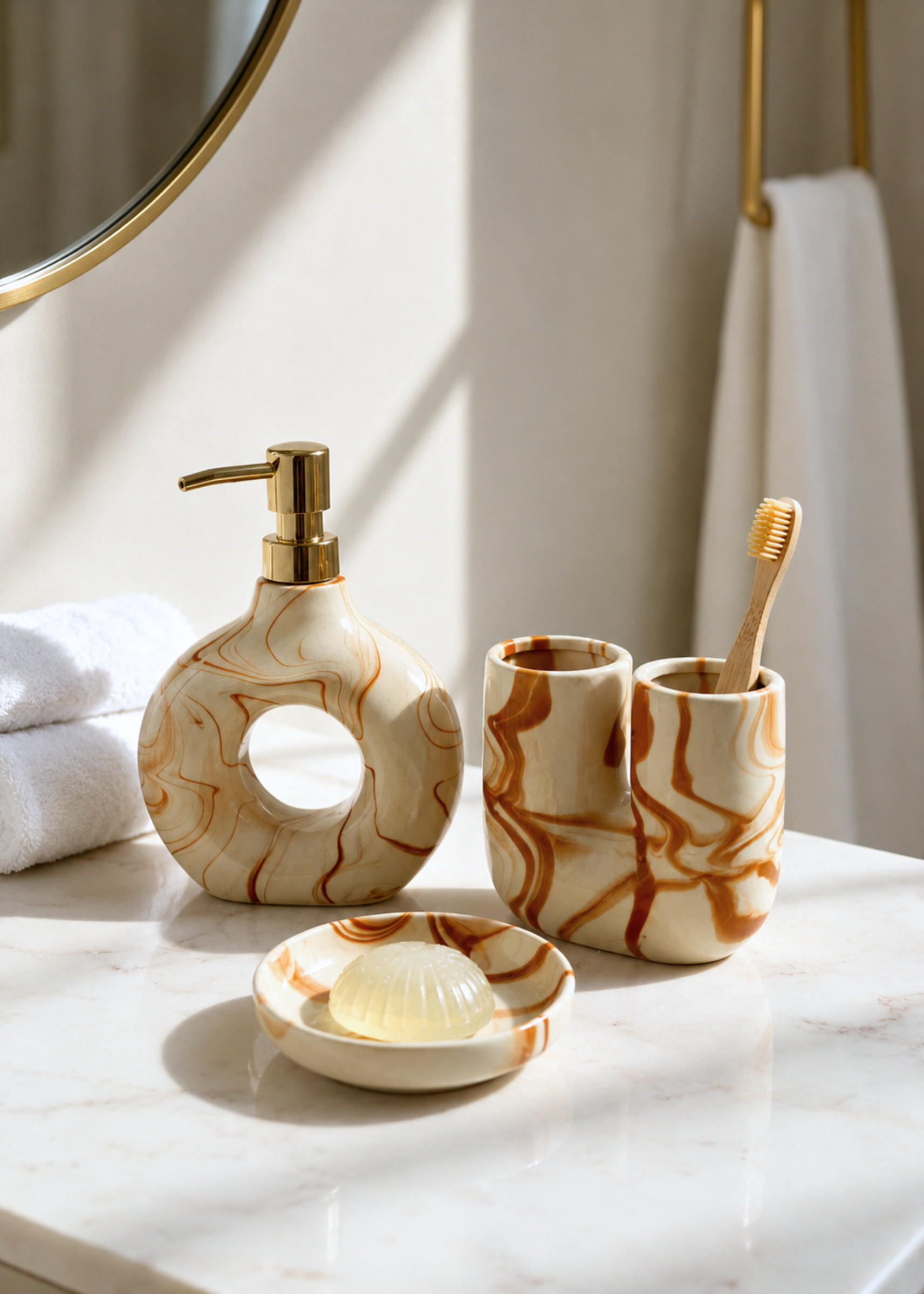 Swirl Bathroom Set – Caramel (Set of 3)