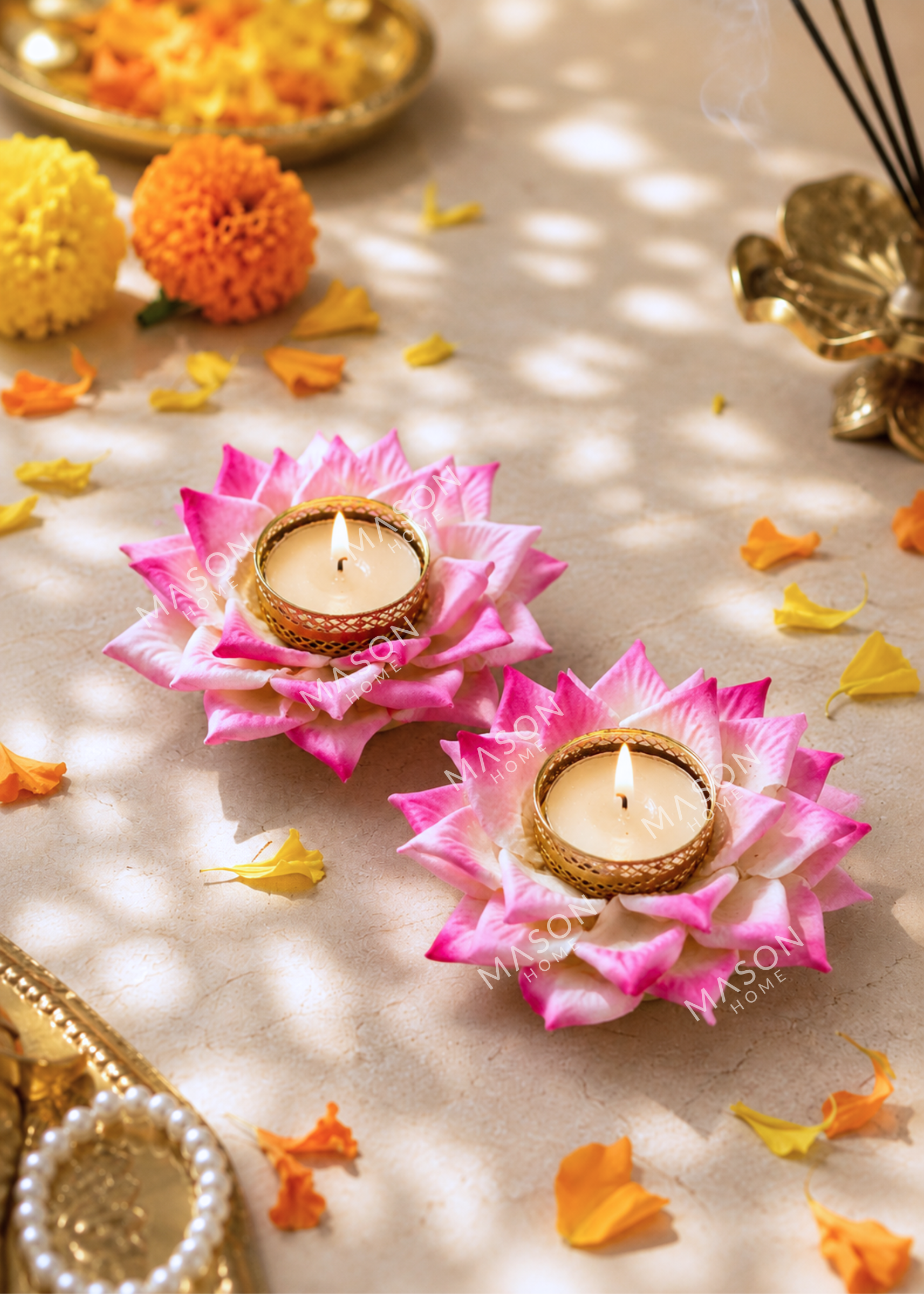 Festive Lotus Bloom Diya - Pink (Set of 2)