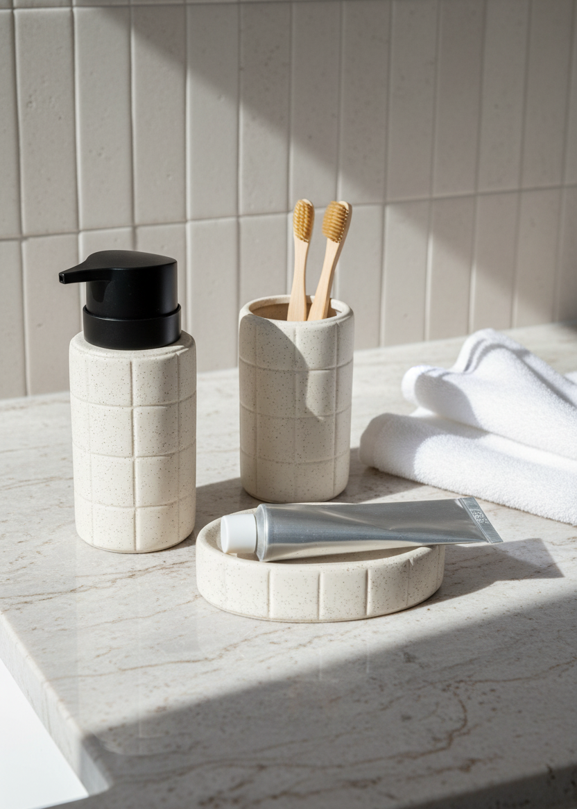 Stria Bathroom Set - Beige (Set of 3)