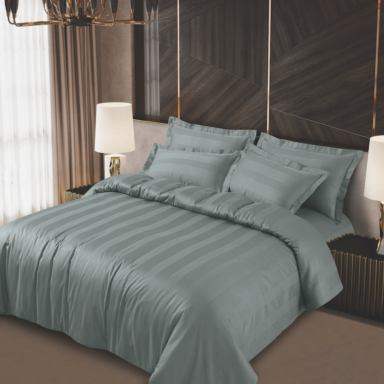 Turin Jacquard Olive Stripes Bedsheet