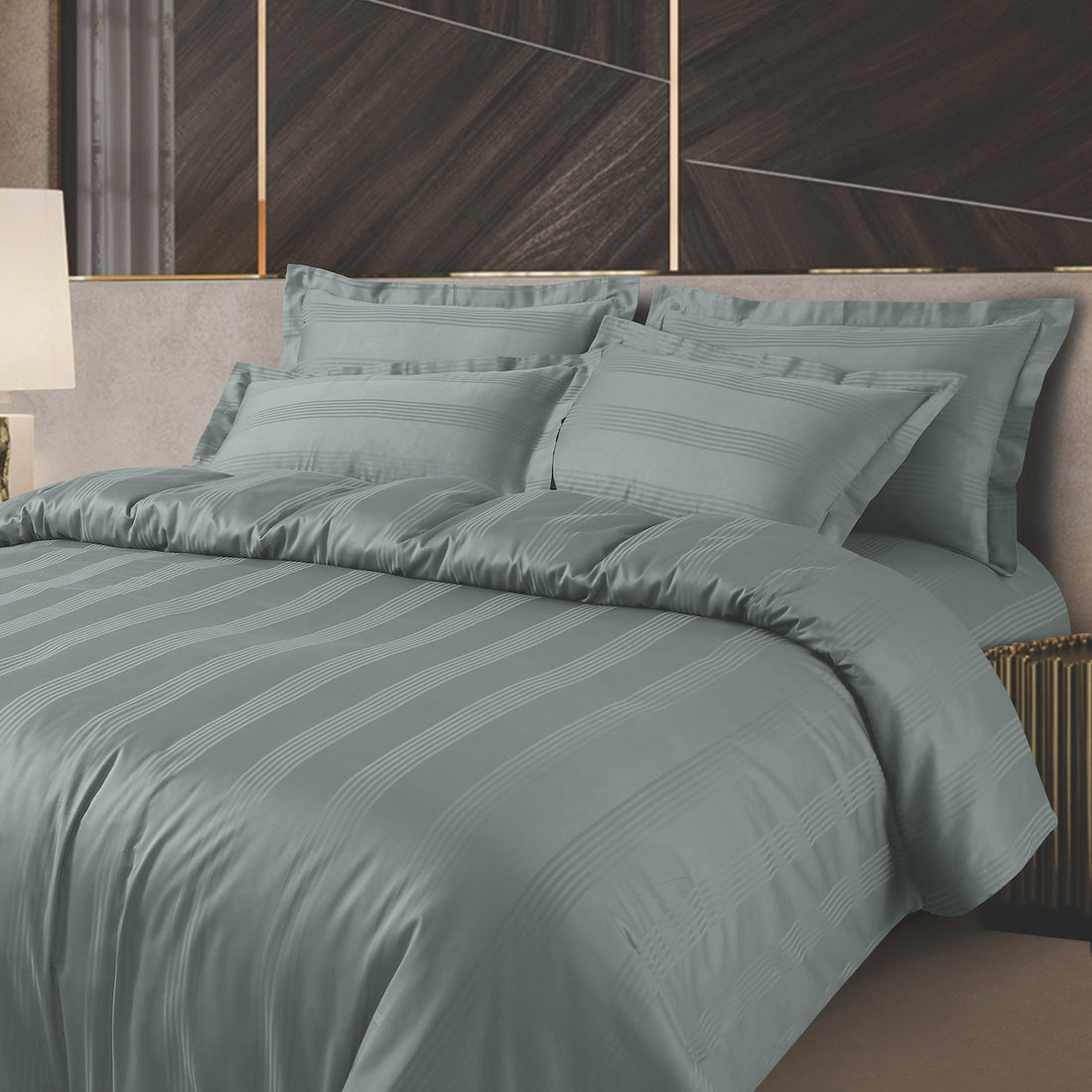 Turin Jacquard Olive Stripes Duvet Cover