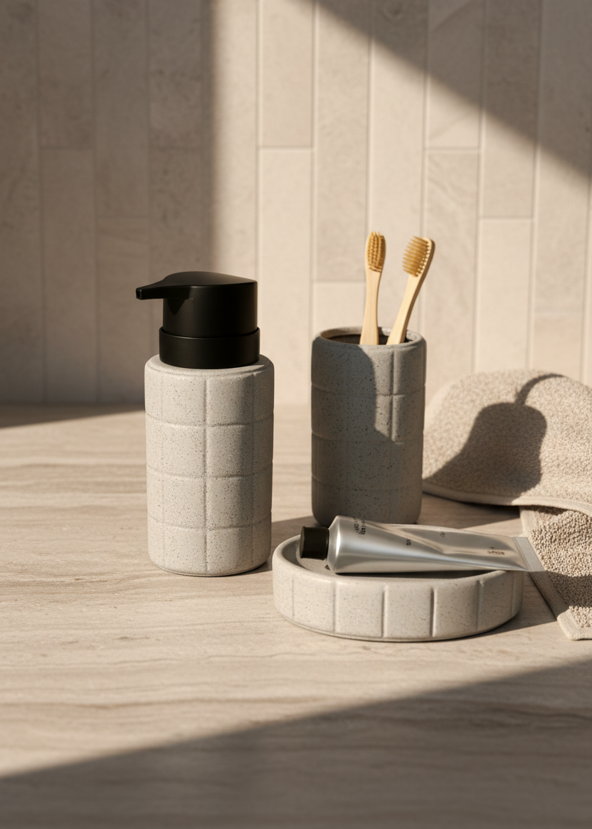 Stria Bathroom Set - Grey (Set of 3)