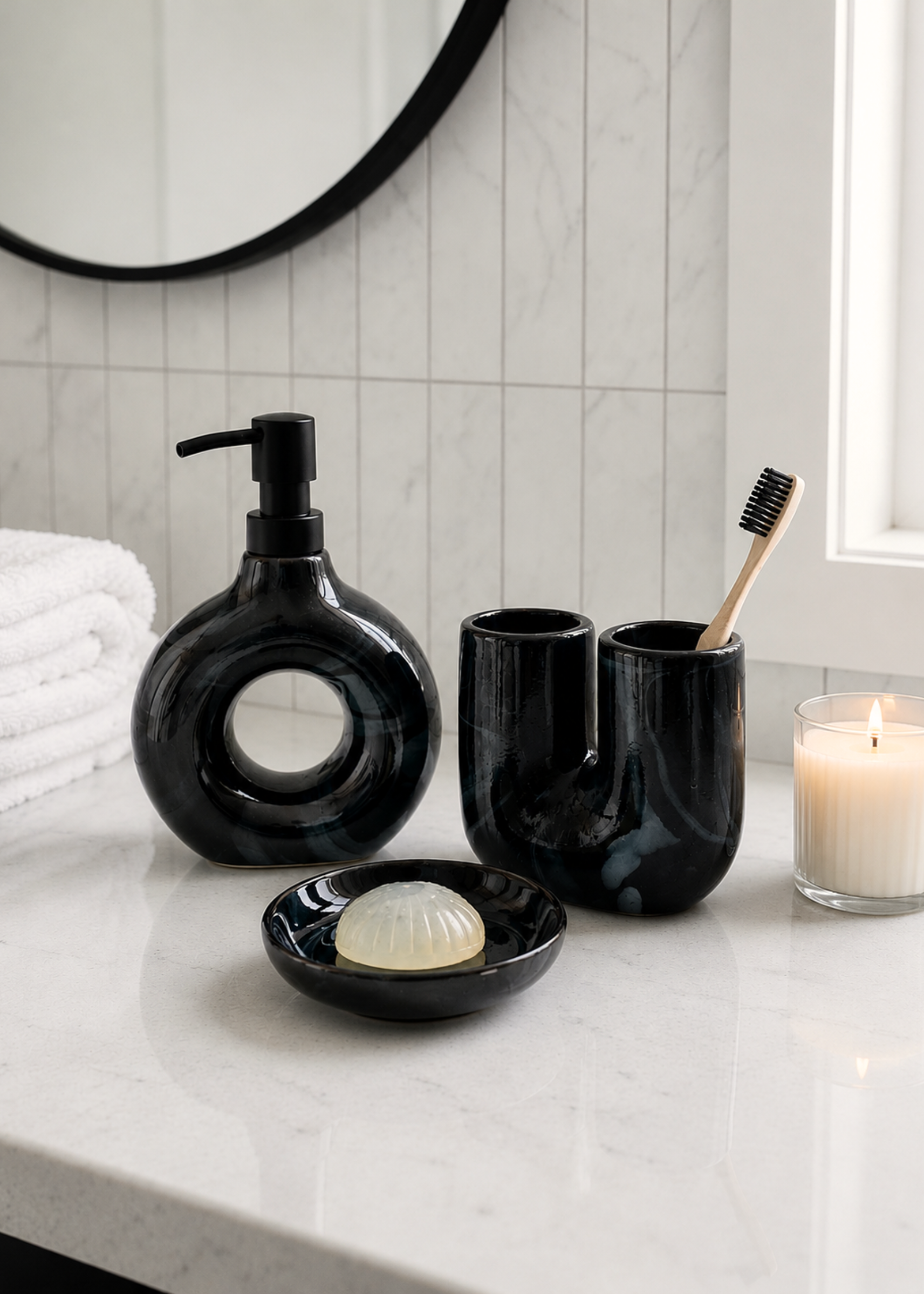 Swirl Bathroom Set – Black (Set of 3)