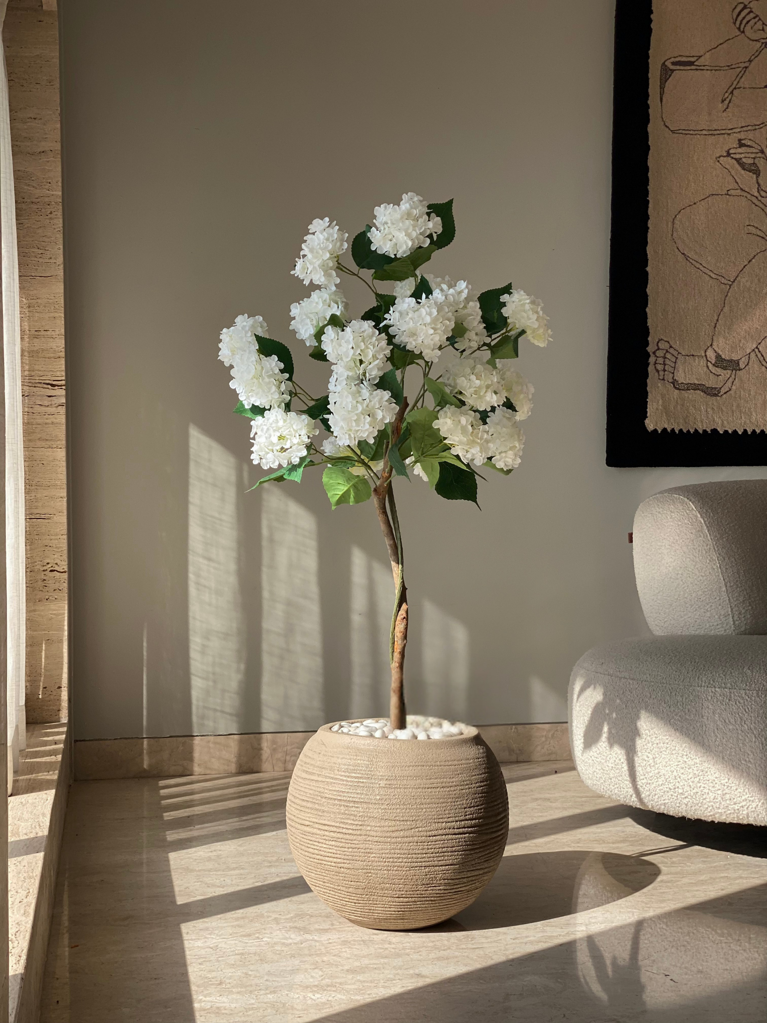 Artificial White Hydrangea Plant - 4 Feet