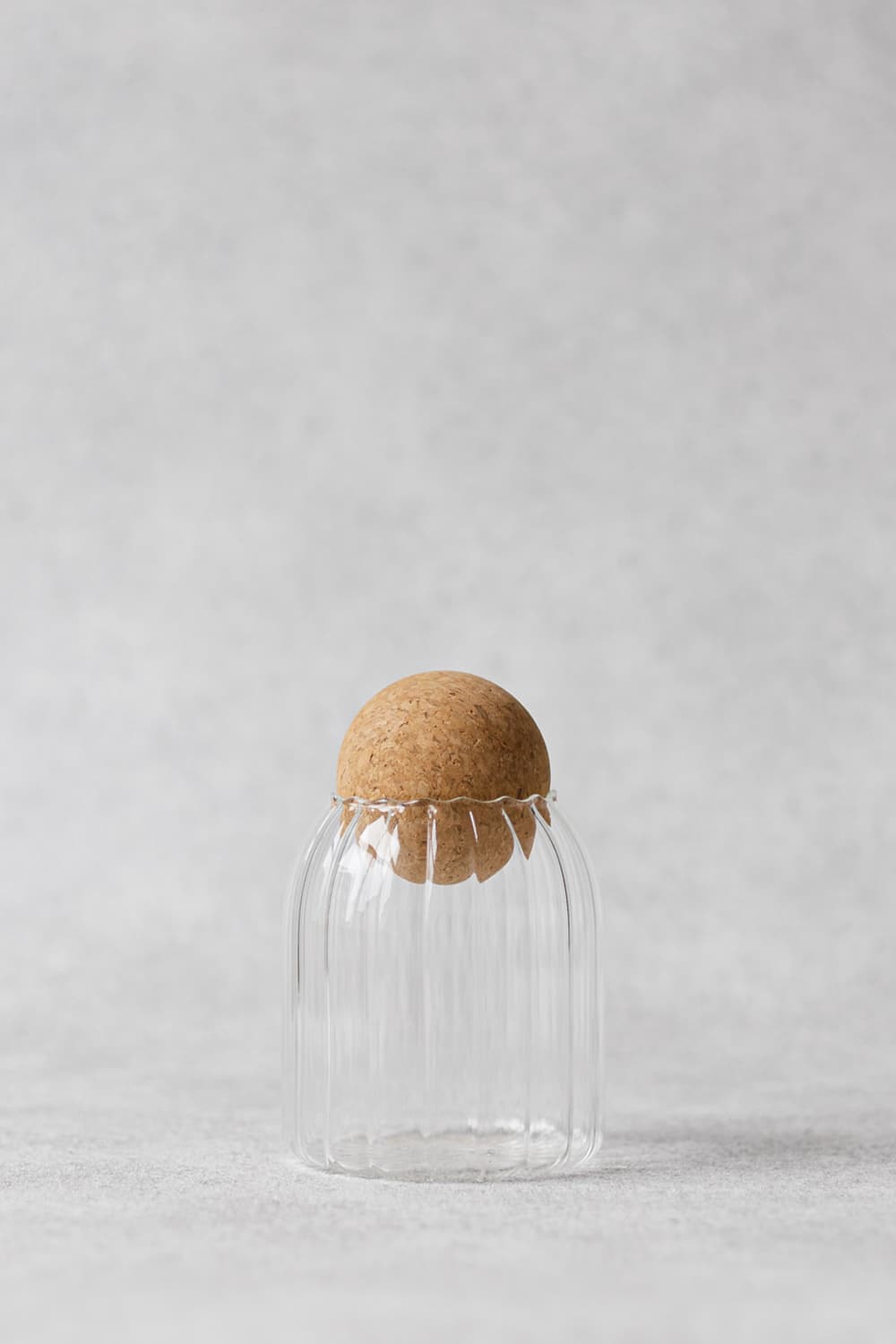 Ribbed Glass Jar With Cork Ball Lid - Set Of 3