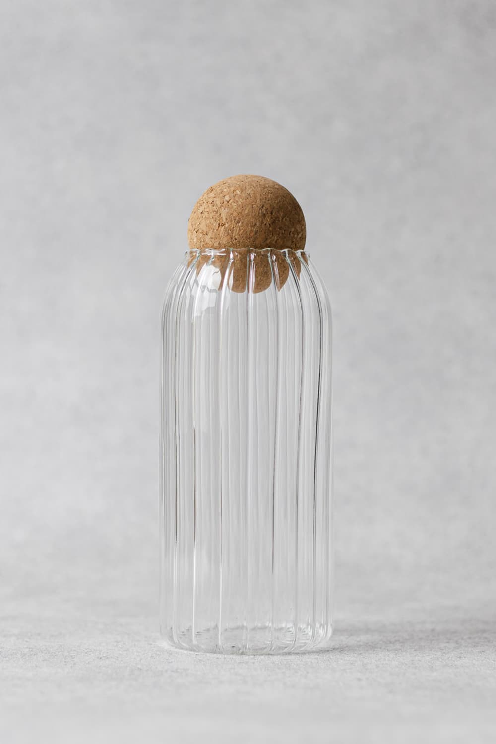 Ribbed Glass Jar With Cork Ball Lid - Set Of 3