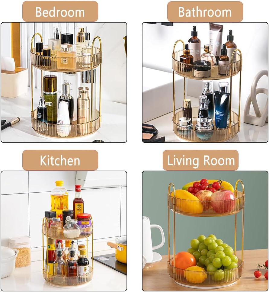 Two Tier Rotating Makeup Organiser - Amber