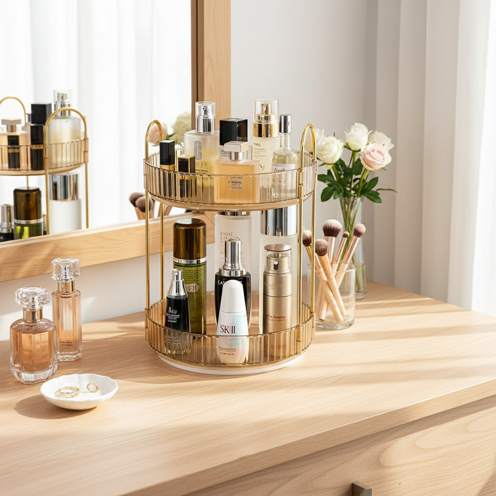 Two Tier Rotating Makeup Organiser - Amber