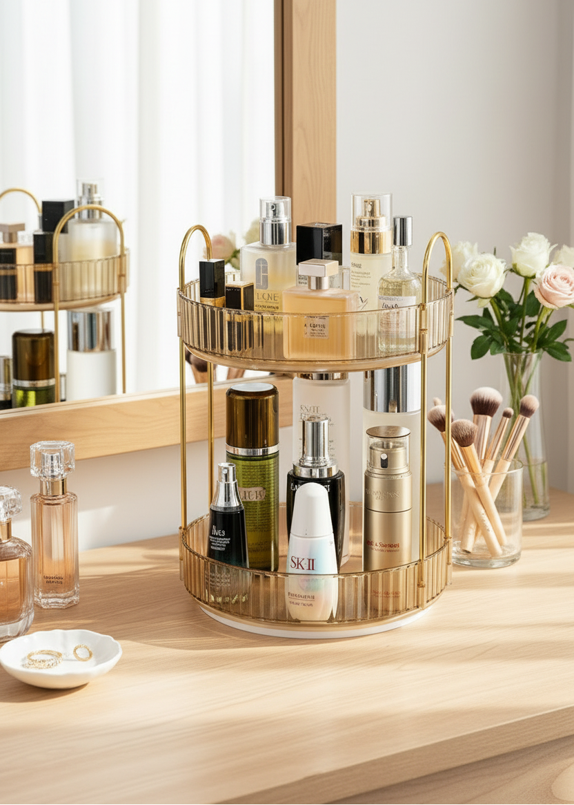 Two Tier Rotating Makeup Organiser - Amber
